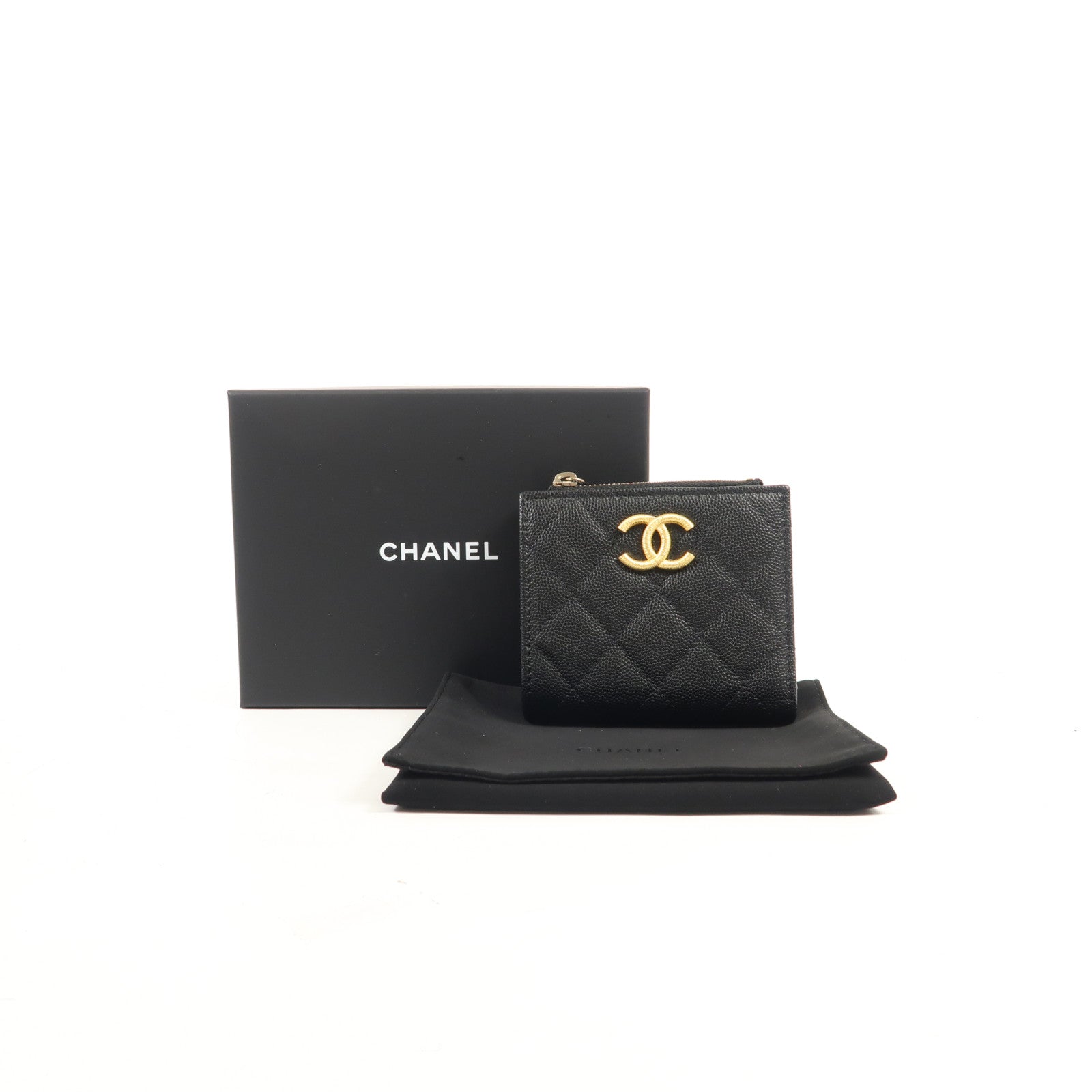 CHANEL 牛皮皮革Fold Wallet金扣錢包
