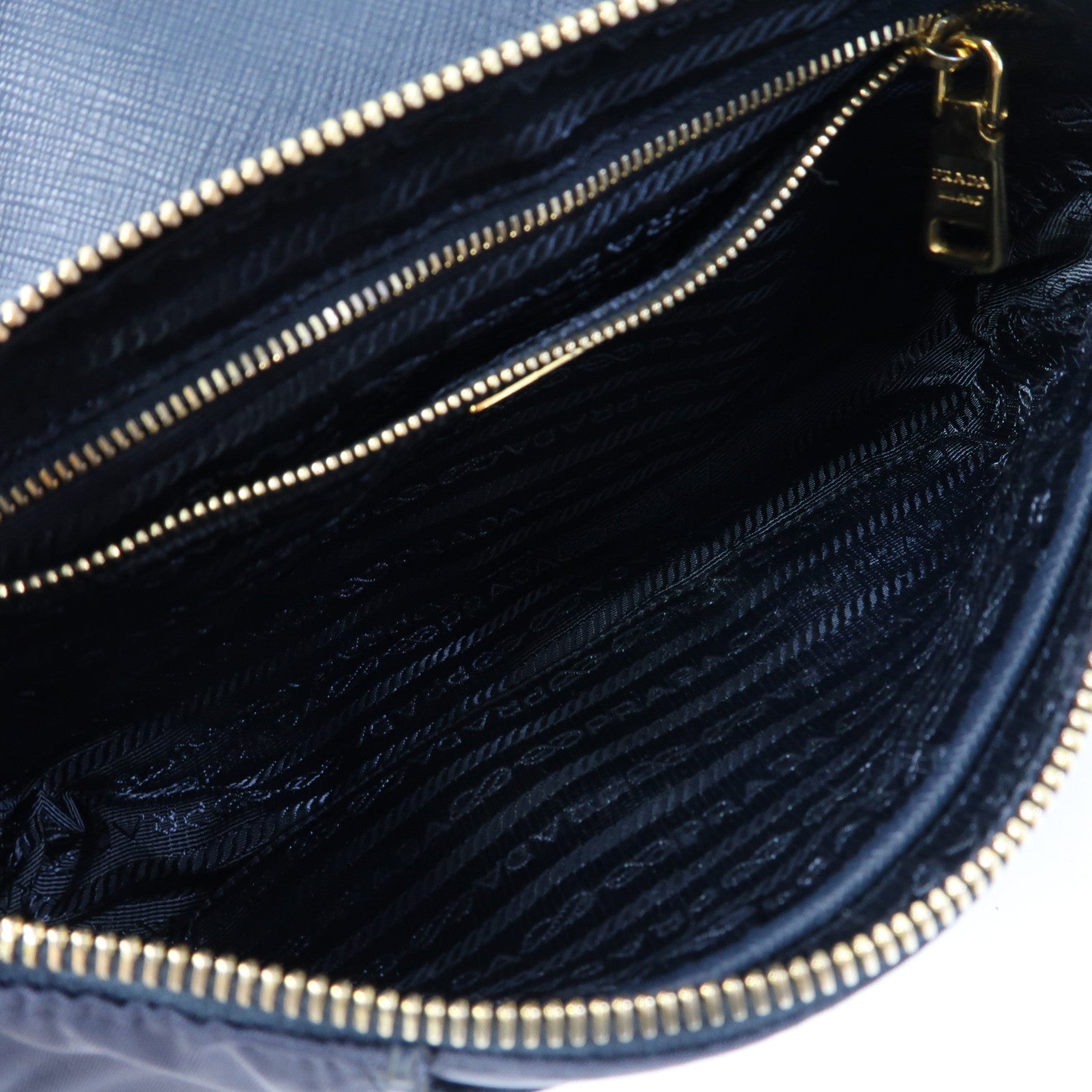 PRADA 尼龍Chain Shoulder Bag金扣鏈帶肩背袋深藍色