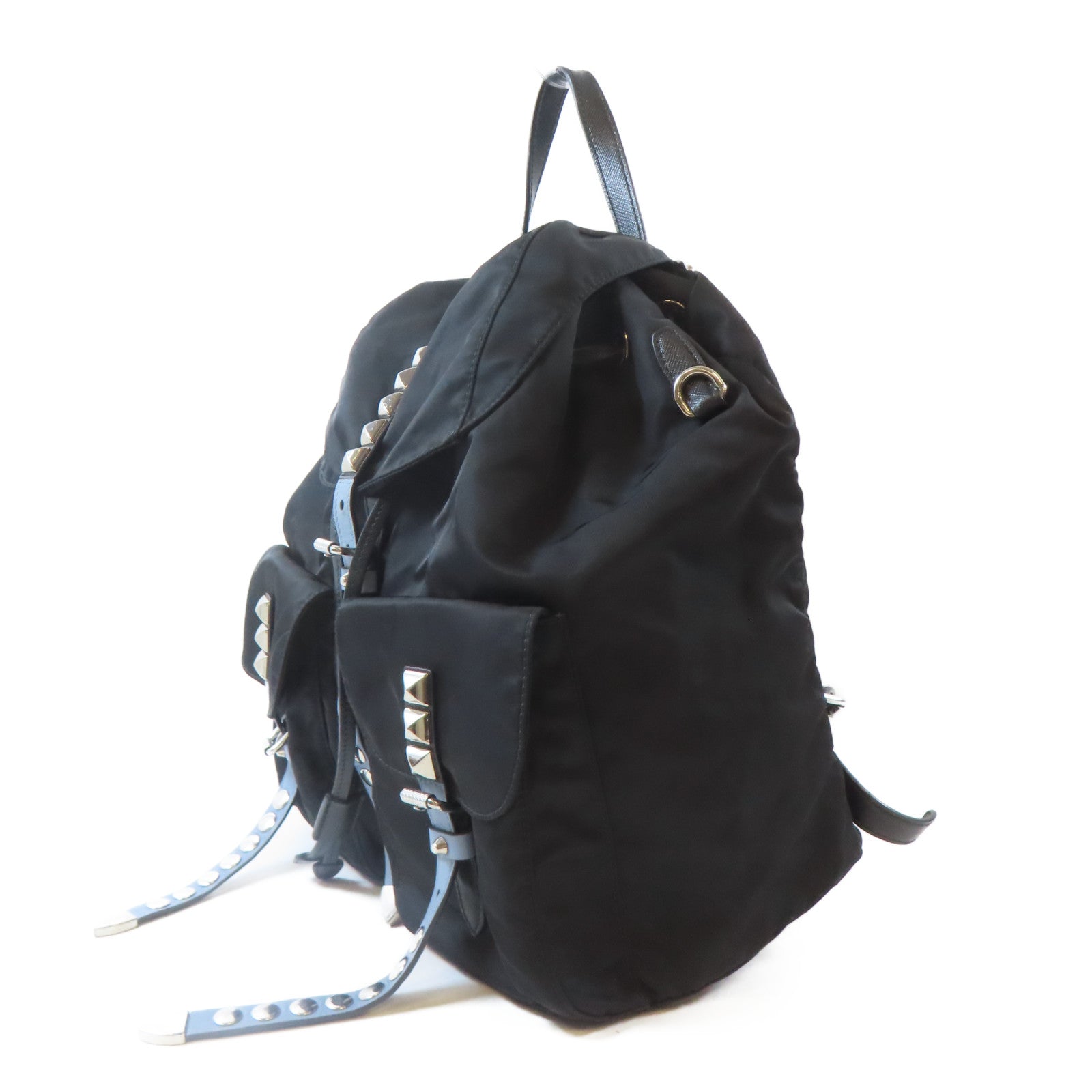 PRADA 尼龍Backpack銀扣背包黑色