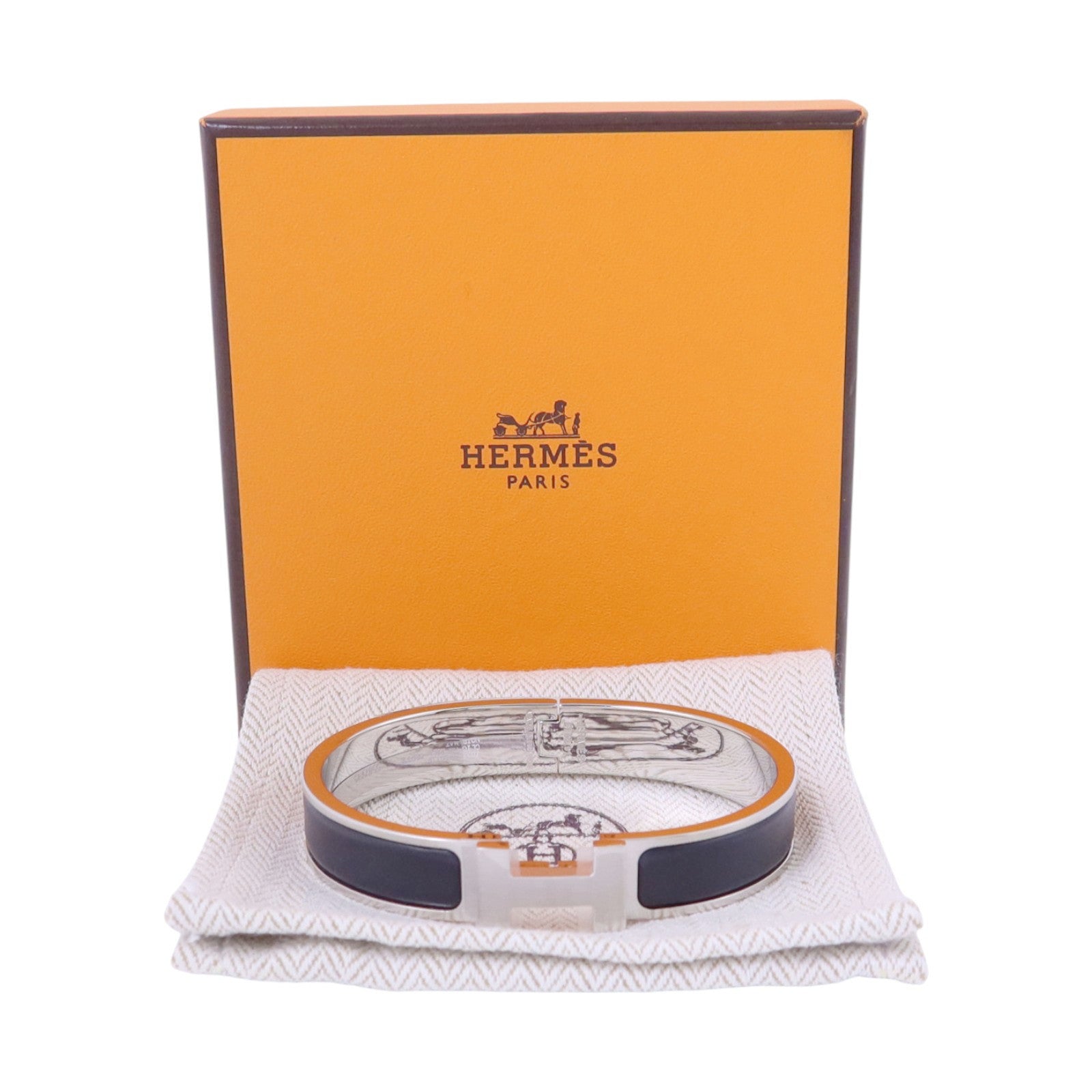 HERMES 金屬/琺瑯Clic H Bracelet銀扣手鏈