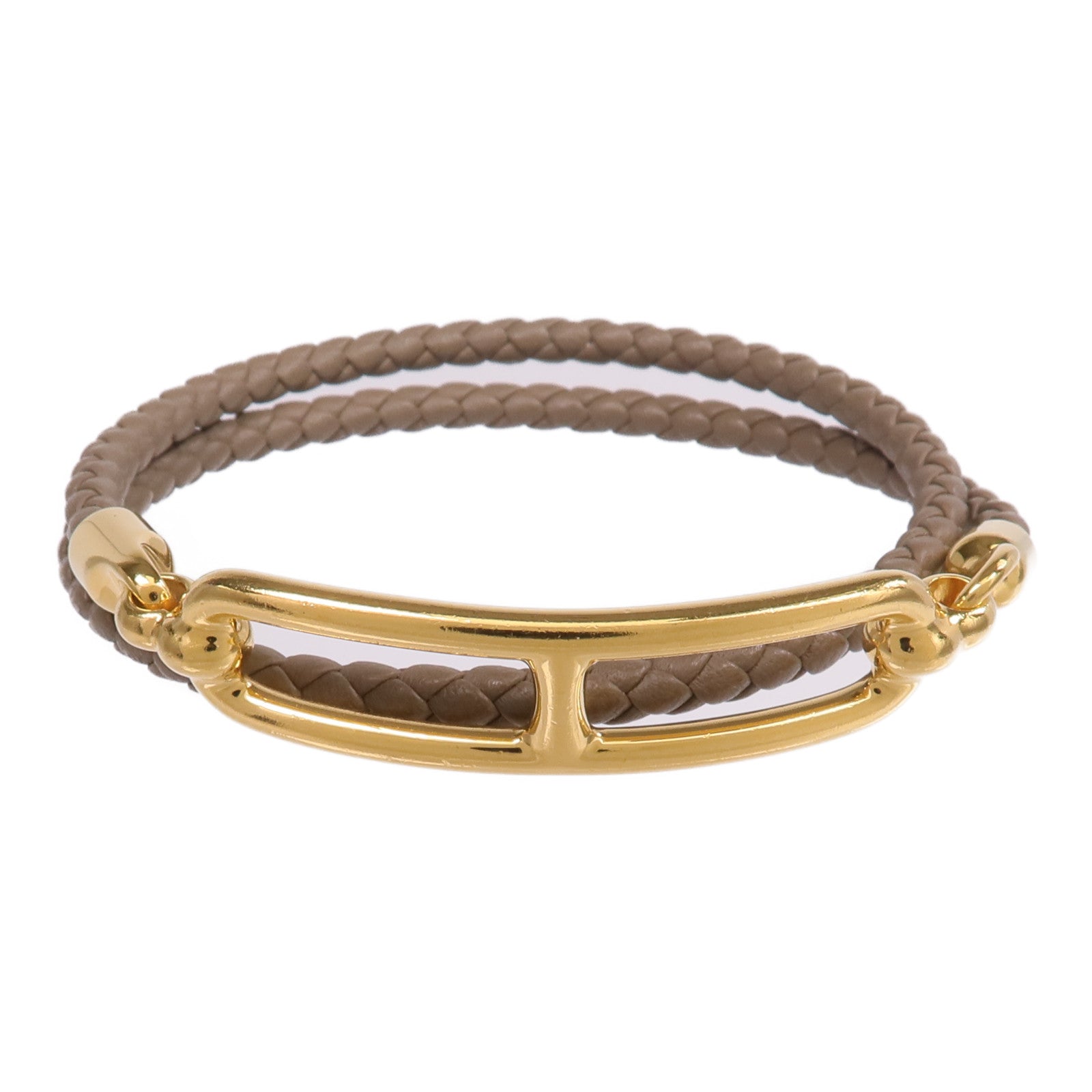 HERMES Swift皮革Roulis Double Tour Bracelet金扣手帶Etoupe