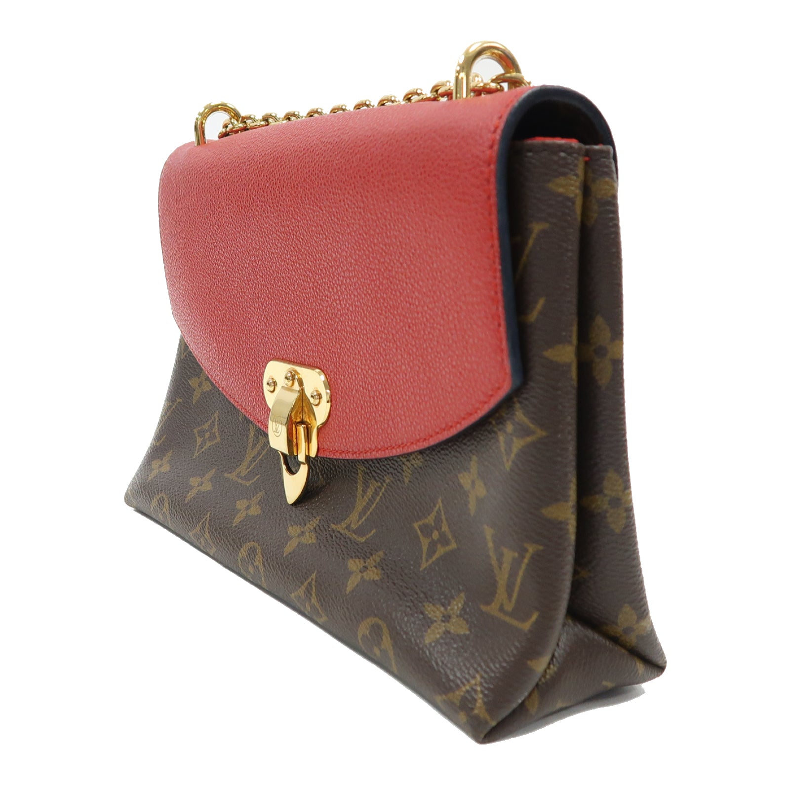 LOUIS VUITTON 【激減優惠】Monogram Saint Placide金扣鏈帶肩背袋啡色/紅色