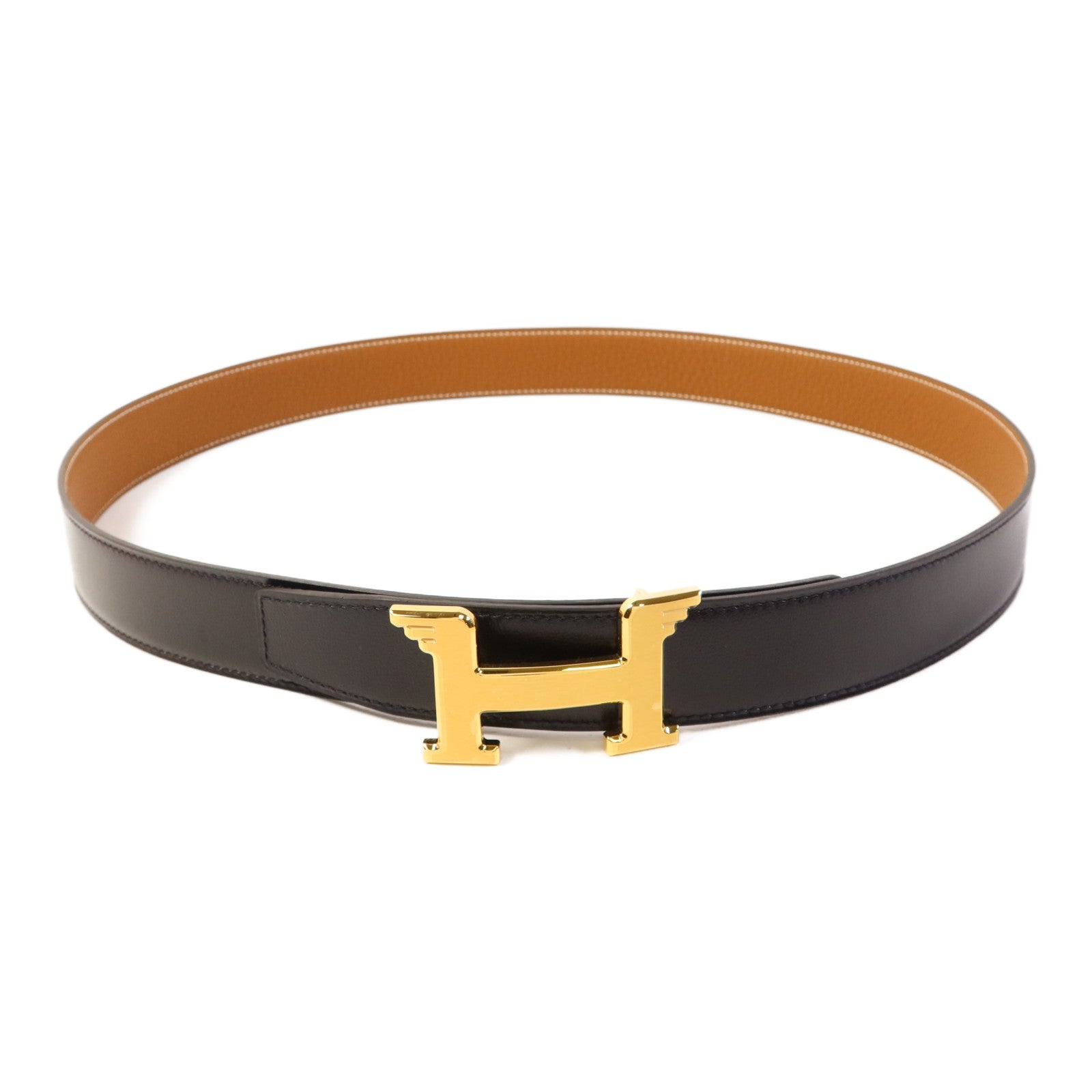 HERMES 皮革Belt金扣皮帶Noir