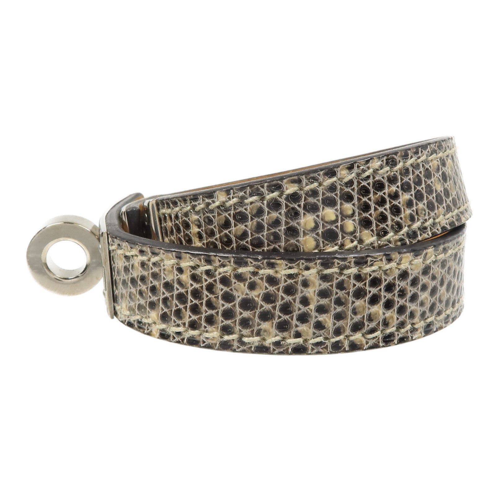HERMES 蜥蝪皮革Kelly Double Tour Bracelet銀扣手鏈