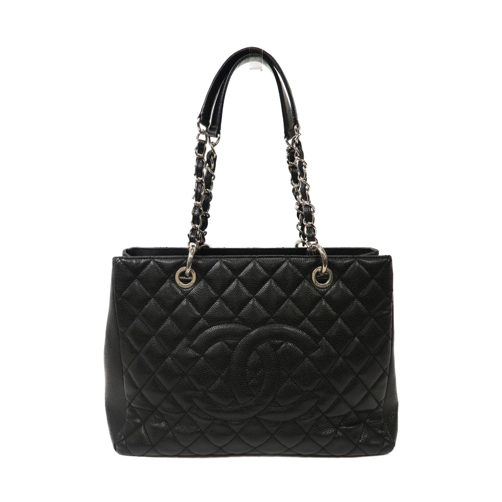 CHANEL 菱格Caviar皮革Grand Shopping Tote Bag銀扣肩背袋黑色