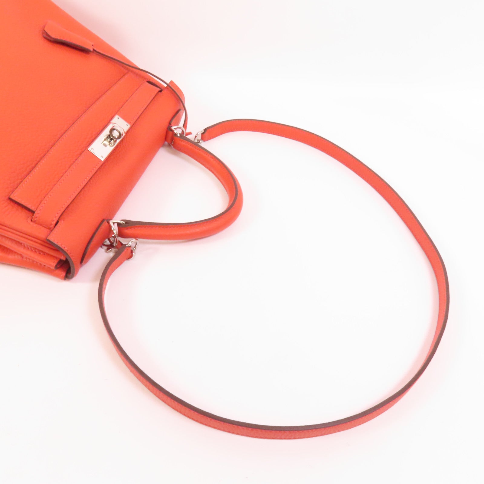 HERMES Clemence皮革Kelly 28銀扣手挽肩背兩用袋Rouge Pivoine