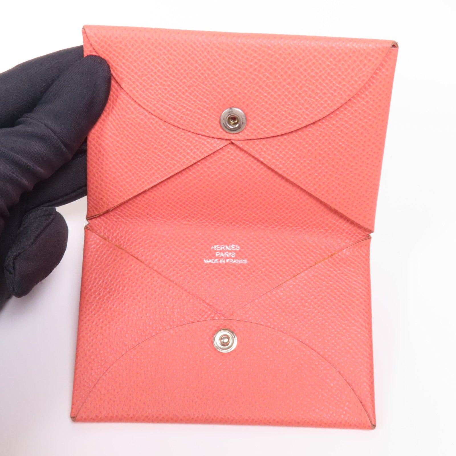 HERMES Epsom皮革Calvi銀扣卡片套