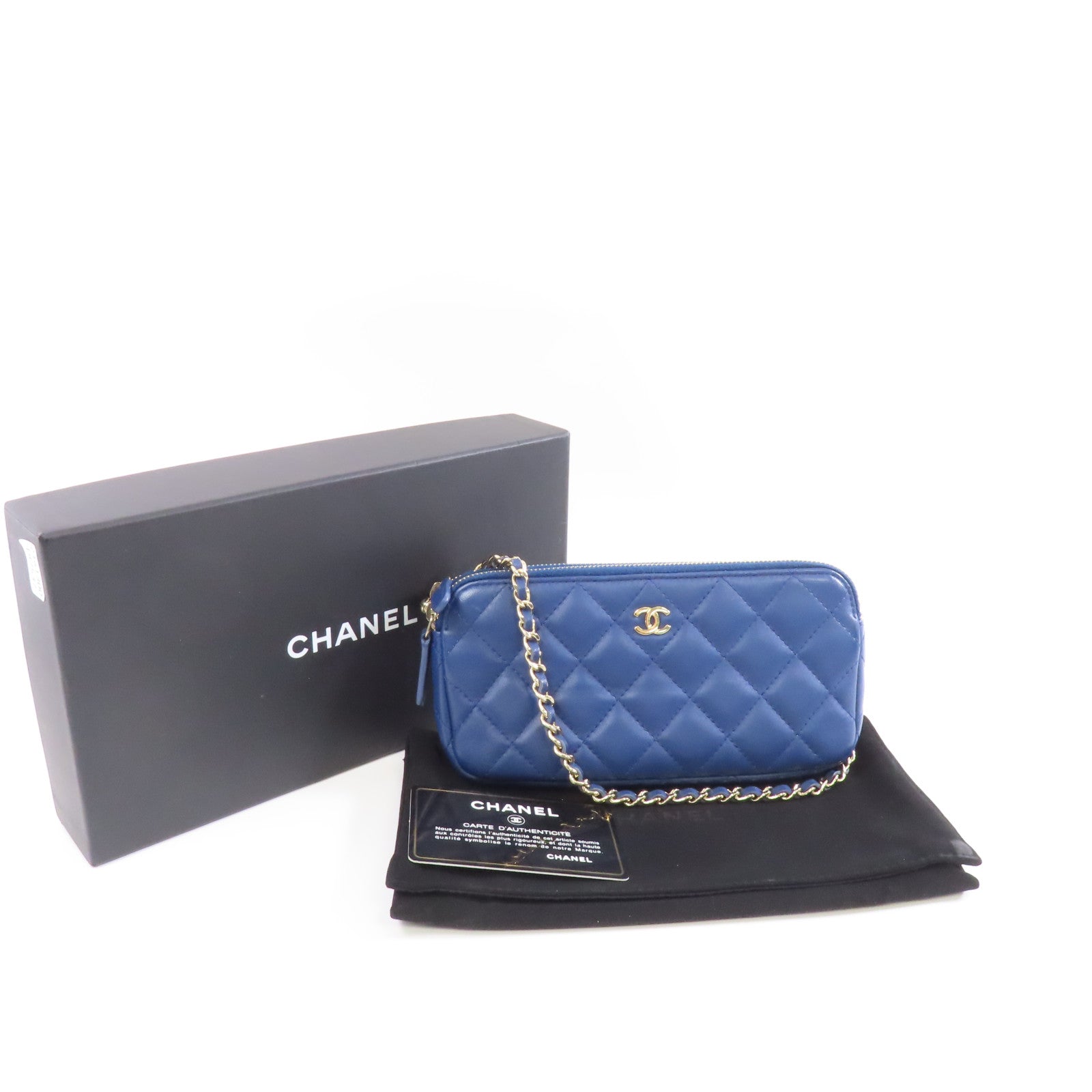 CHANEL 【激減優惠】菱格皮革Wallet On Chain金扣鏈帶肩背袋藍色