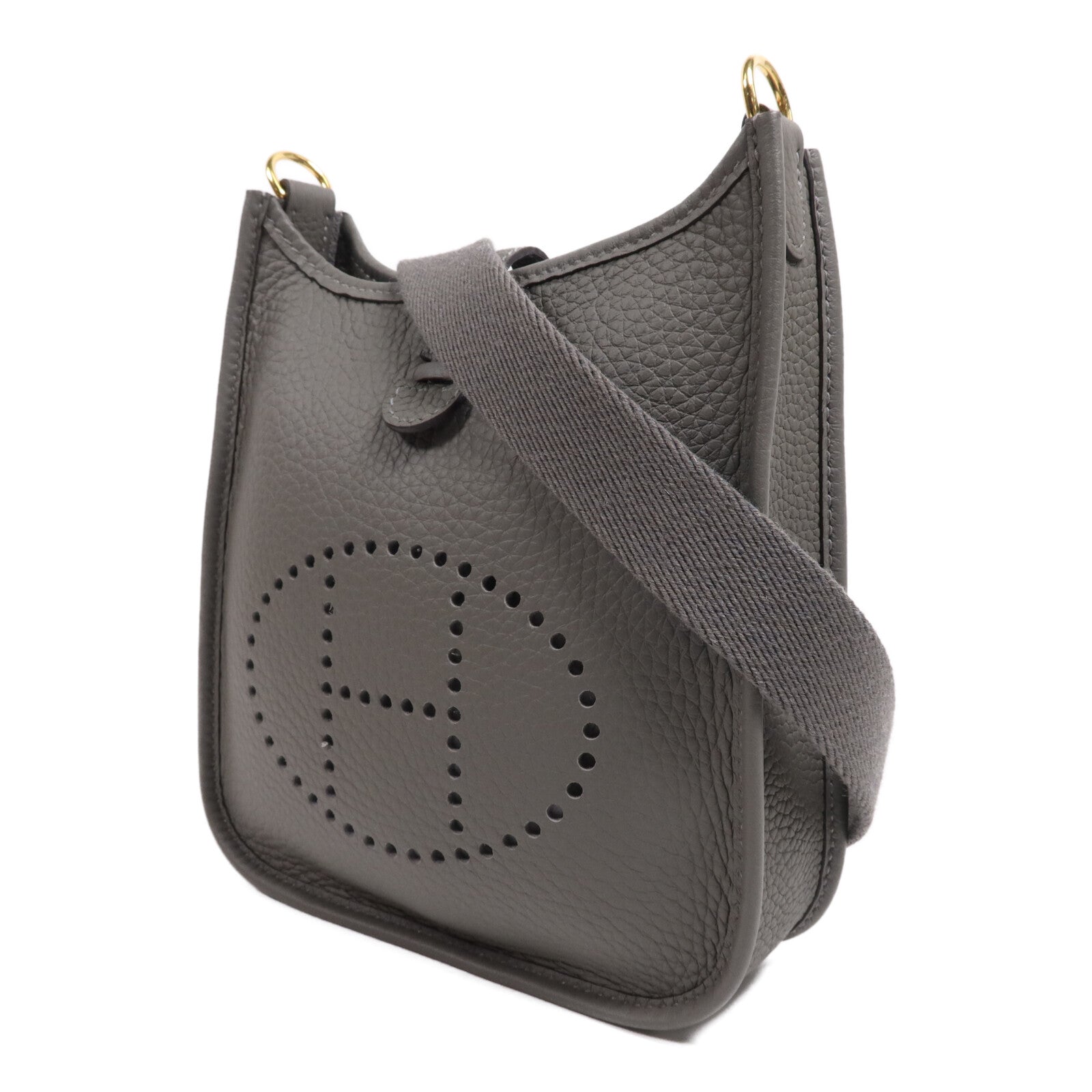 HERMES Clemence皮革Evelyne TPM金扣肩背袋Gris Meyer