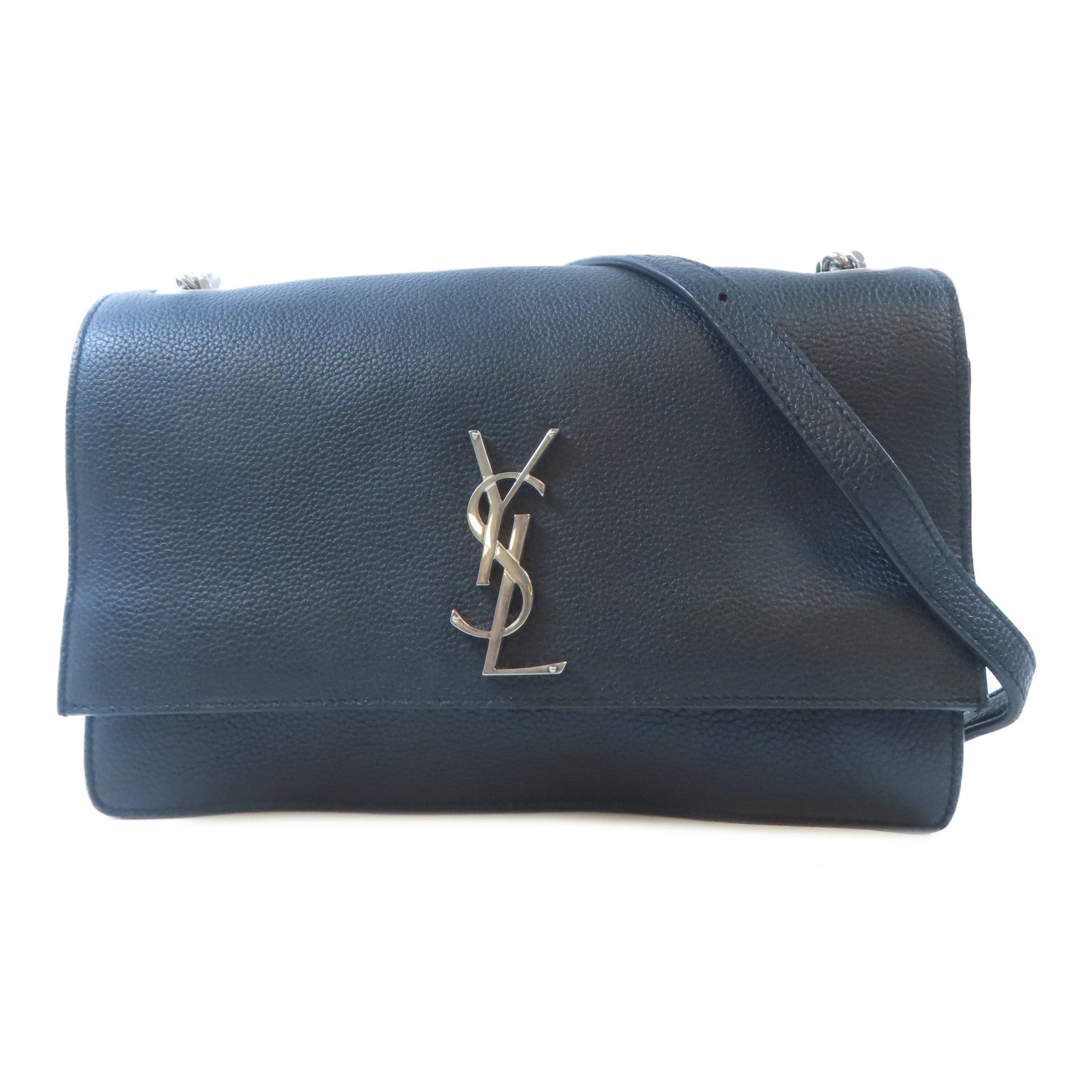 SAINT LAURENT 牛皮皮革Sunset銀扣肩背袋黑色