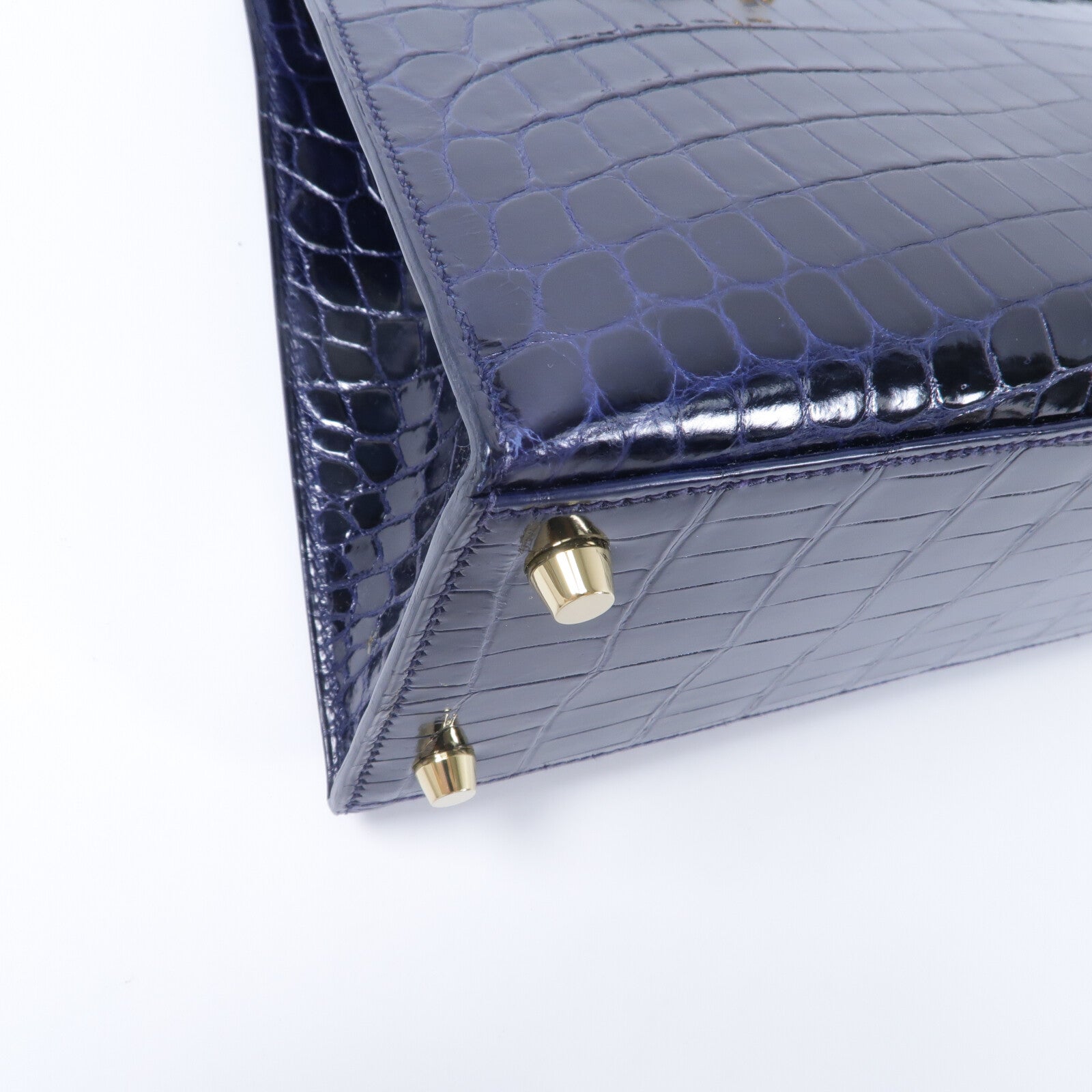 HERMES 鱷魚皮革Kelly 28手挽肩背兩用袋Bleu Saphir