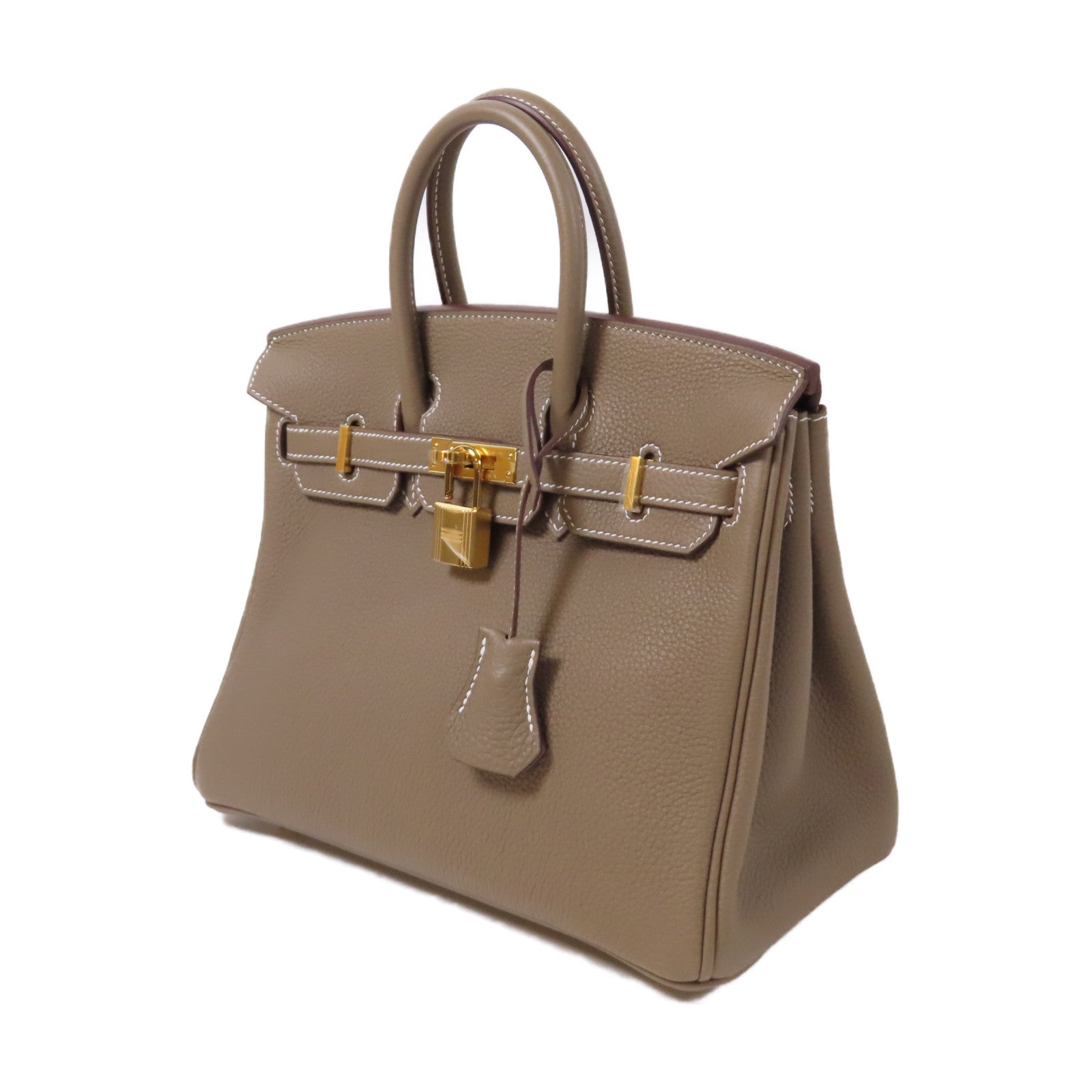 HERMES Togo皮革Birkin 25金扣手挽袋灰色