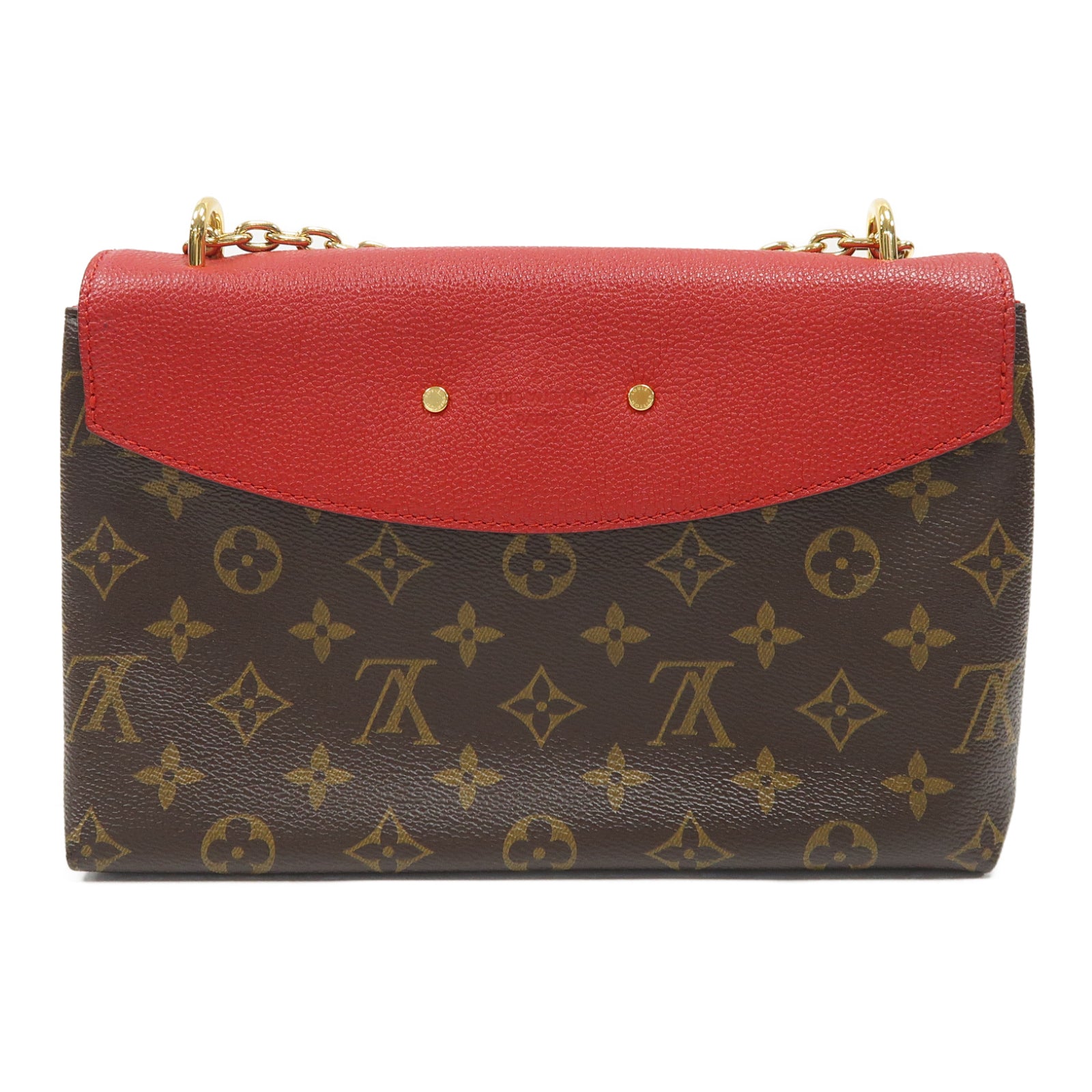 LOUIS VUITTON 【激減優惠】Monogram Saint Placide金扣鏈帶肩背袋啡色/紅色