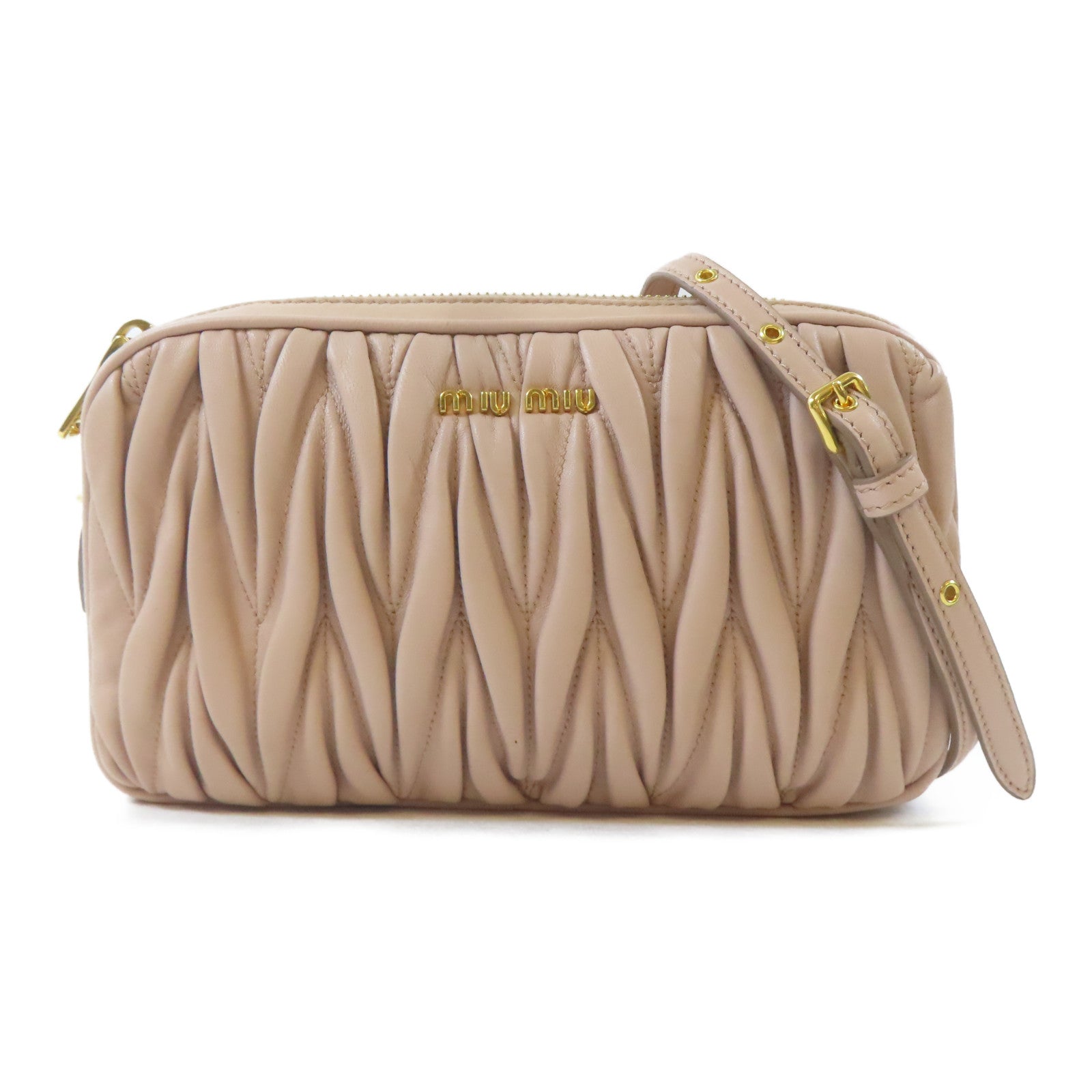 Miu Miu 羊皮皮革Shoulder Bag金扣肩背袋淺褐色