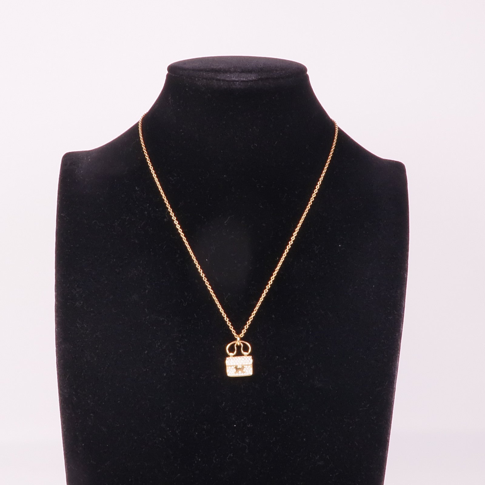 HERMES Amulettes Constance Pendant Diamond Necklace 18K Rose Gold