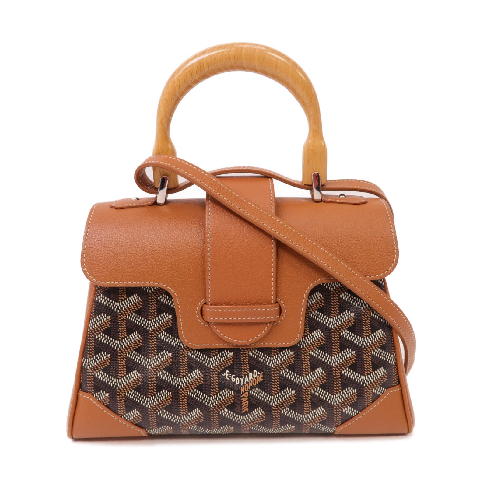 GOYARD 【激減優惠】塗層帆布/牛皮皮革Saigon Mini 2 Way Shoulder銀扣手挽肩背兩用袋黑色/啡色