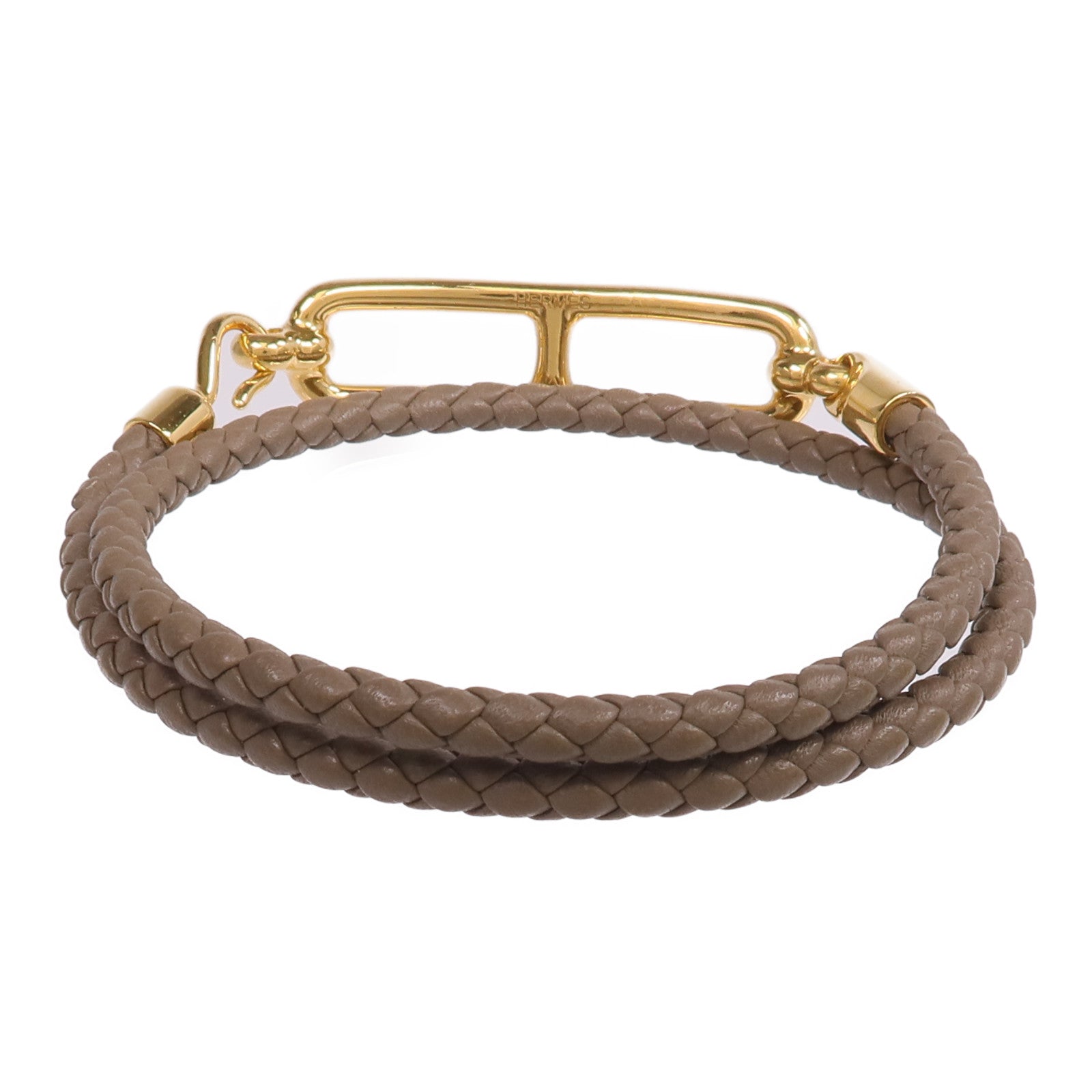 HERMES Swift皮革Roulis Double Tour Bracelet金扣手帶Etoupe