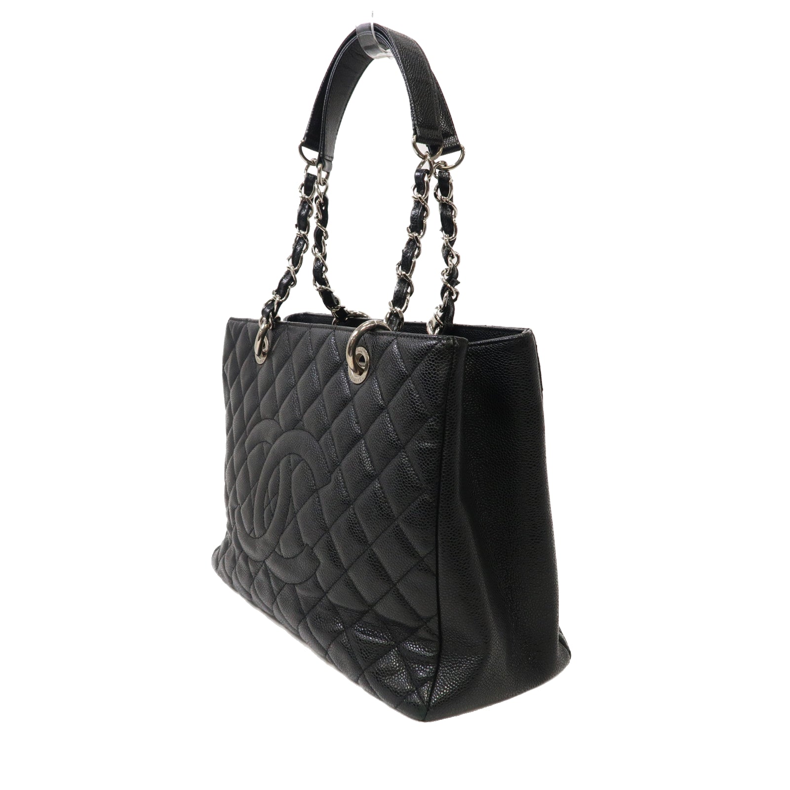 CHANEL 菱格Caviar皮革Grand Shopping Tote Bag銀扣肩背袋黑色