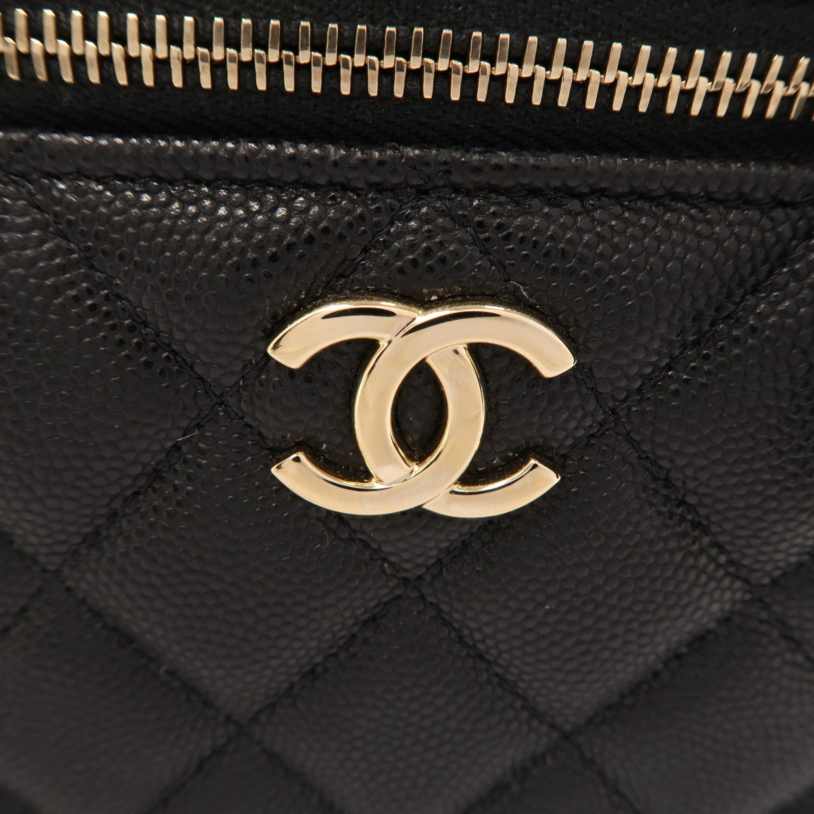 CHANEL Quilted CC GHW Vanity Case 2way Chain Shoulder Bag Calfskin Leather Black