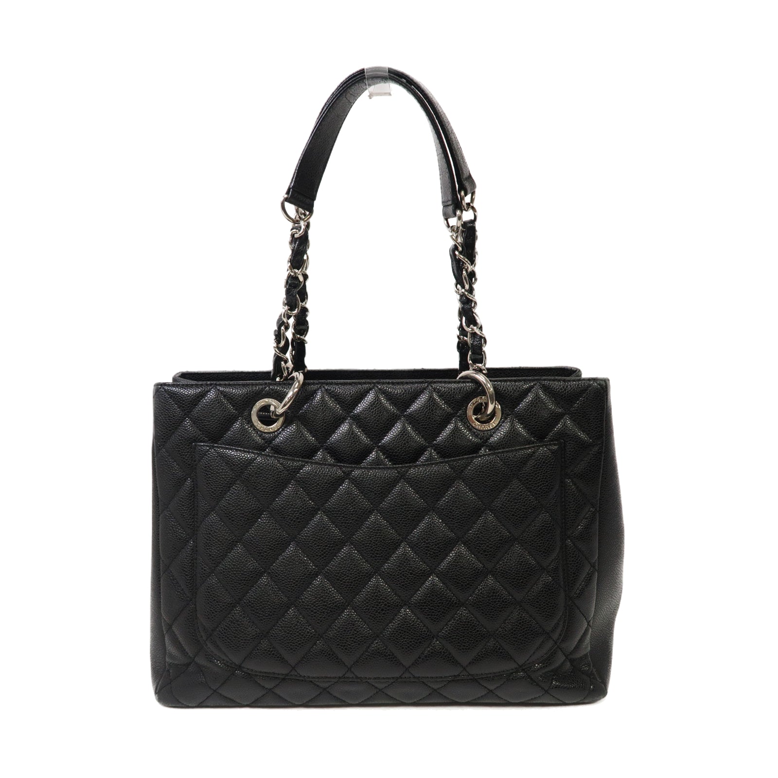 CHANEL 菱格Caviar皮革Grand Shopping Tote Bag銀扣肩背袋黑色