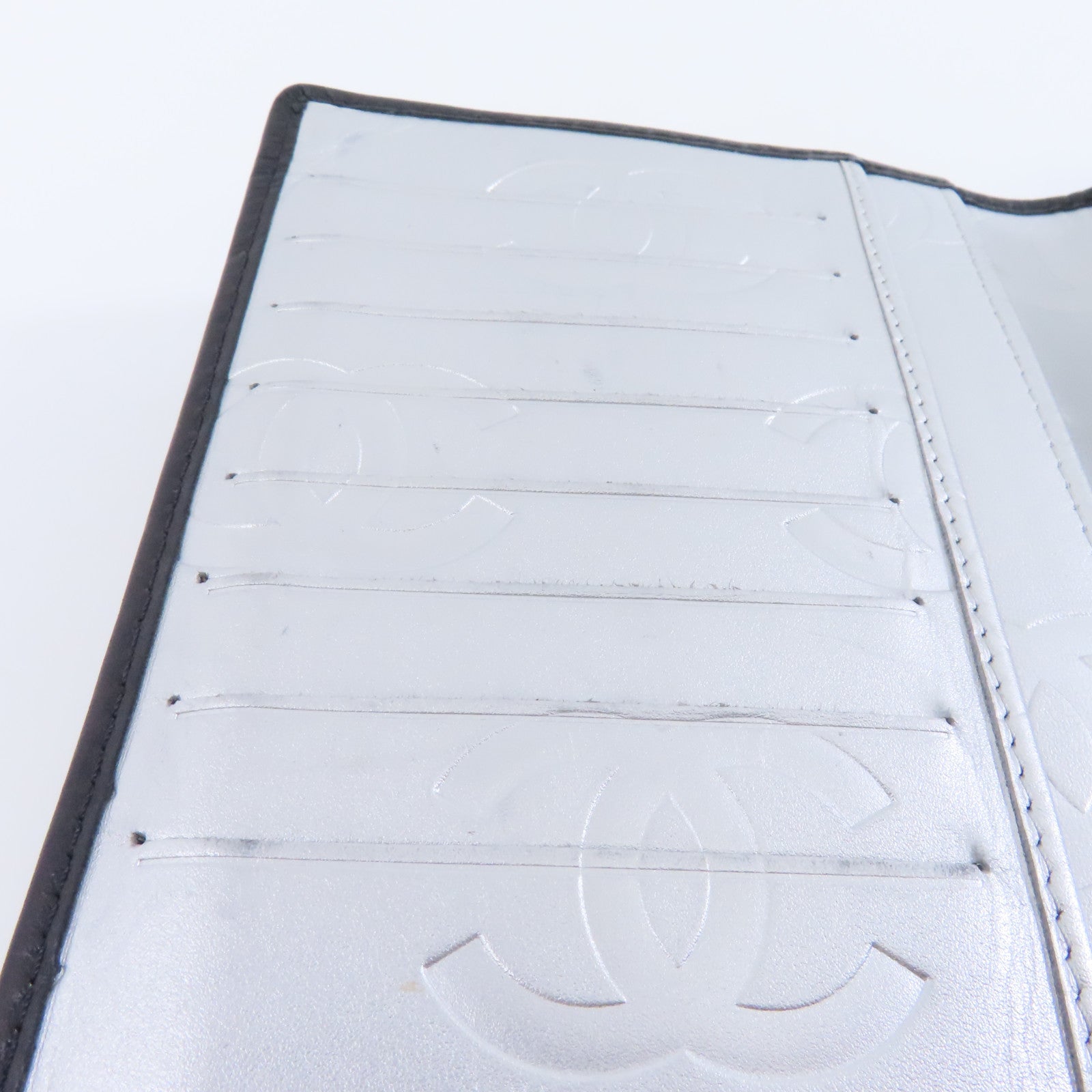 CHANEL 菱格牛皮皮革Cambon Long Wallet銀扣長錢包黑色/銀色