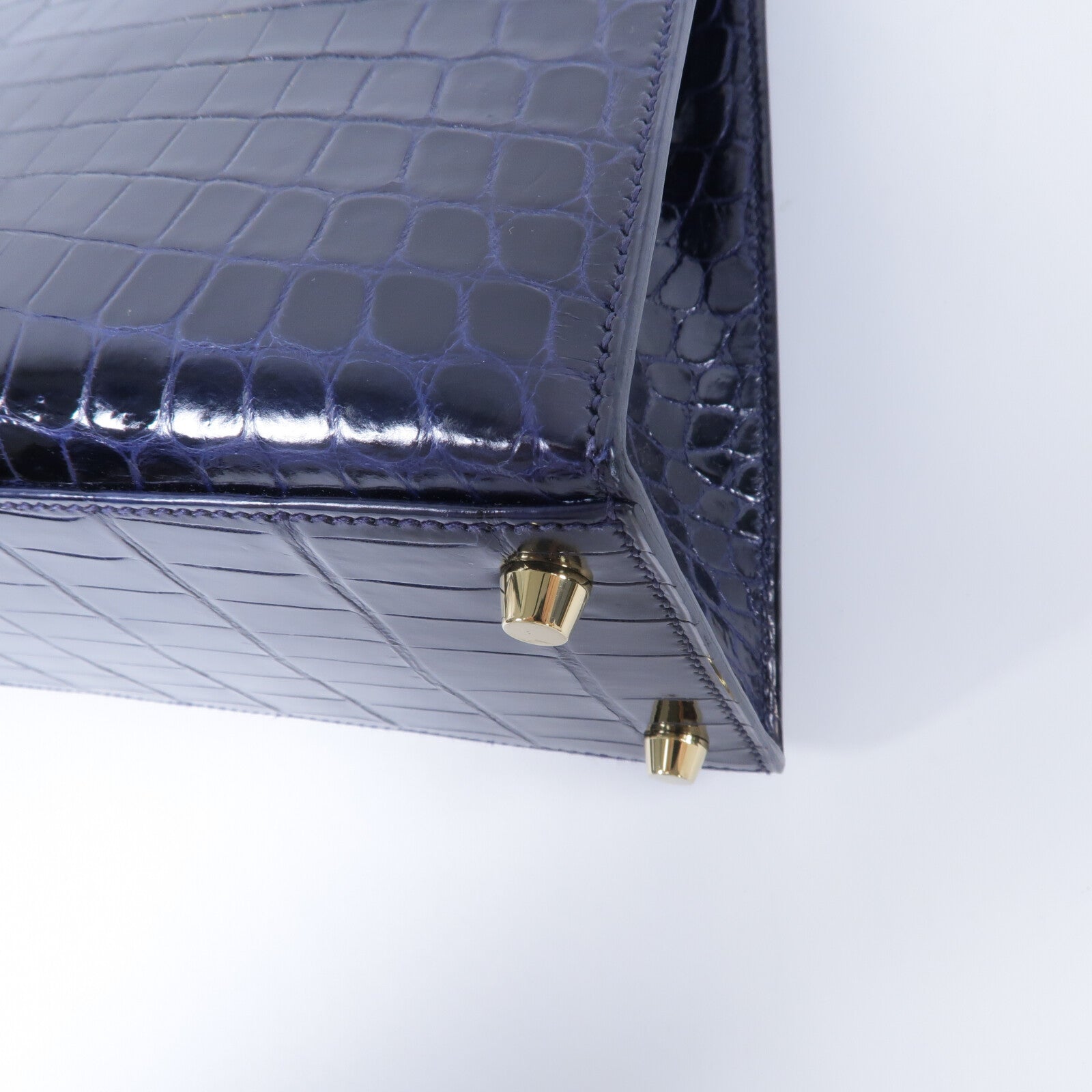 HERMES 鱷魚皮革Kelly 28手挽肩背兩用袋Bleu Saphir