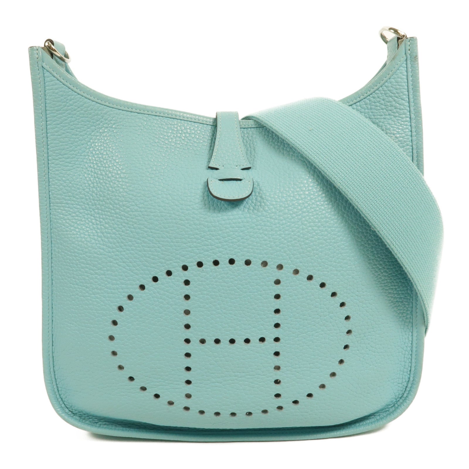 HERMES Clemence皮革Evelyne PM 肩背袋Bleu Atoll