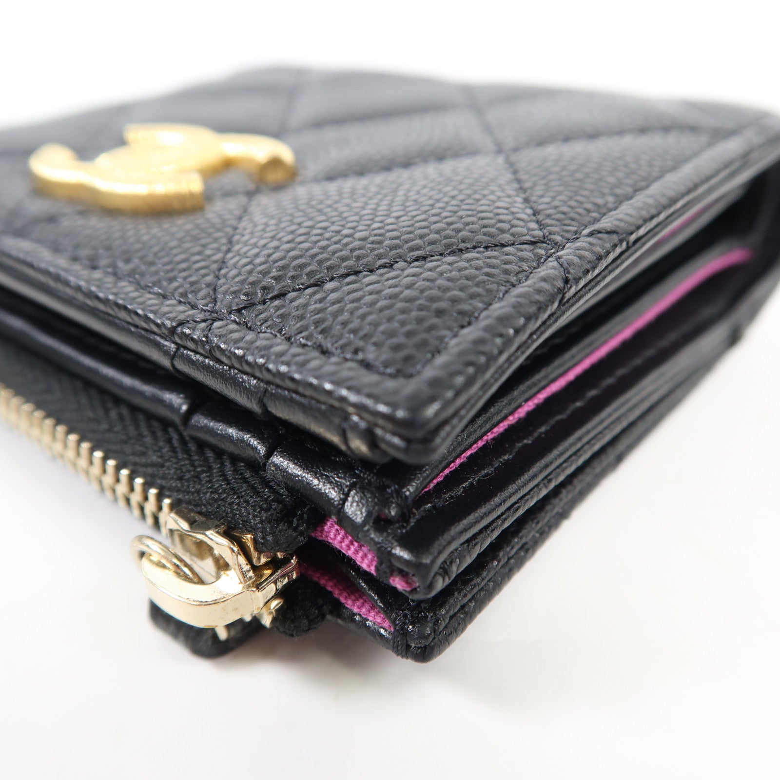 CHANEL 牛皮皮革Fold Wallet金扣錢包