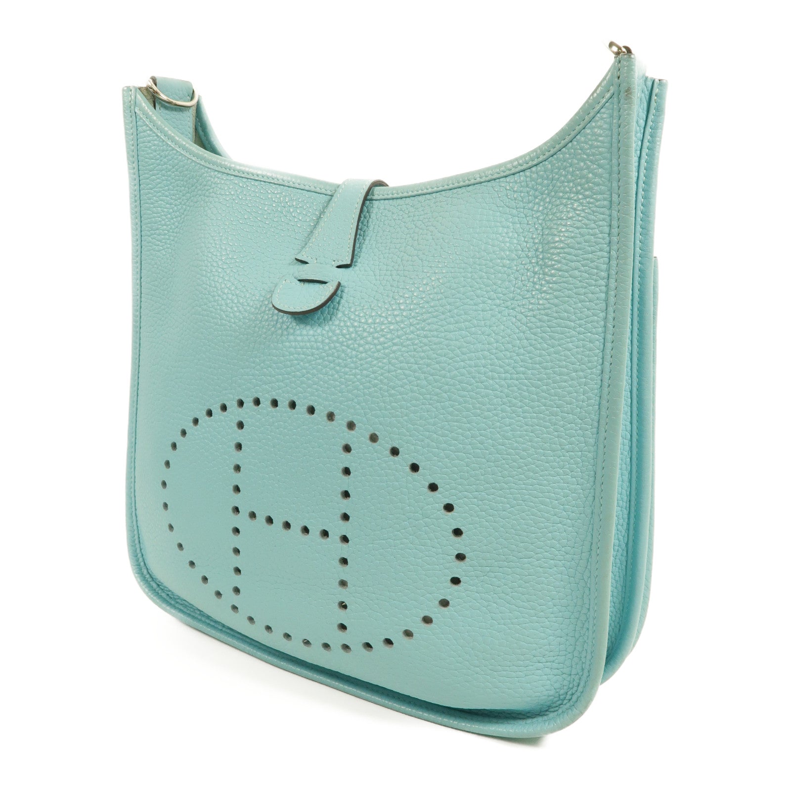 HERMES Clemence皮革Evelyne PM 肩背袋Bleu Atoll