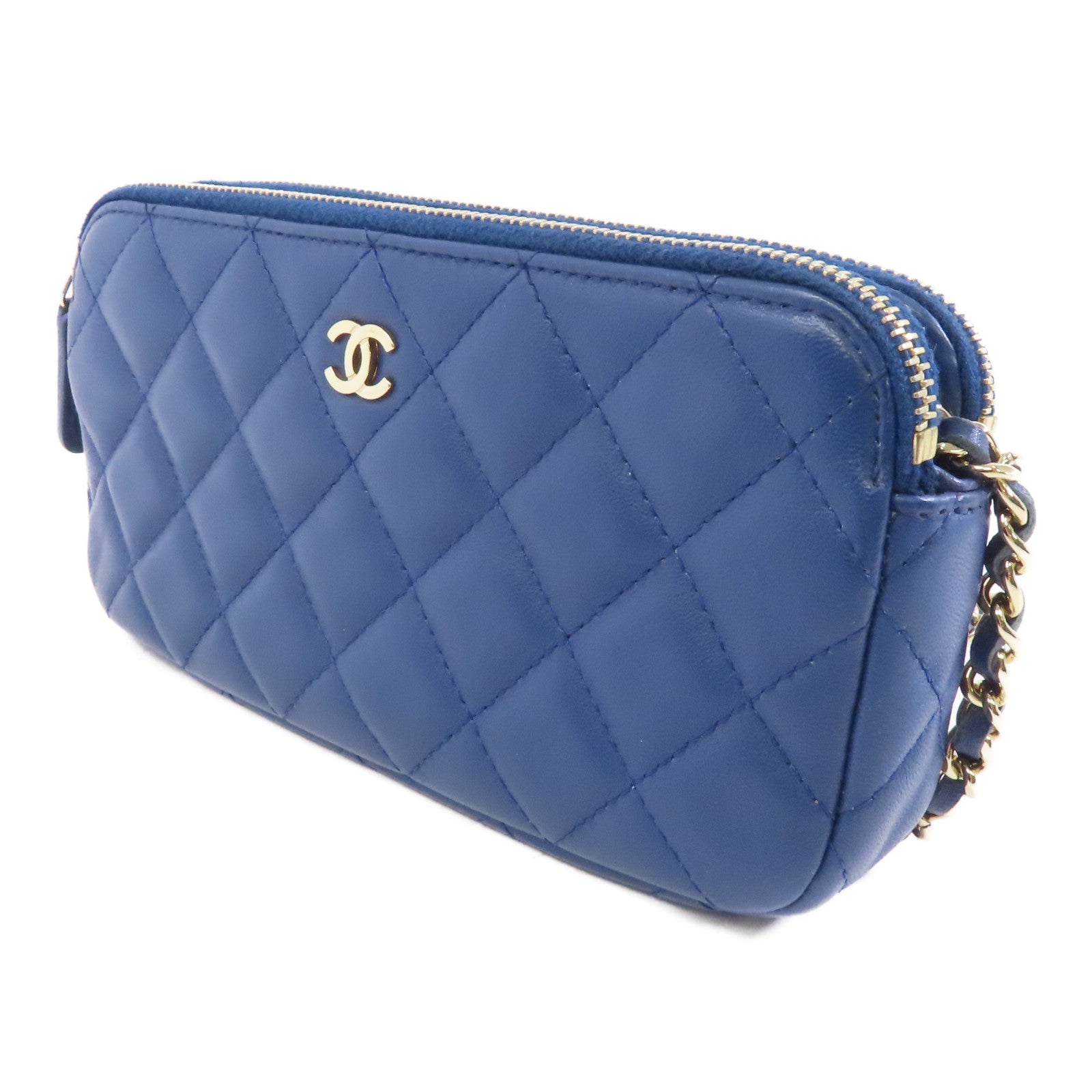 CHANEL 【激減優惠】菱格皮革Wallet On Chain金扣鏈帶肩背袋藍色
