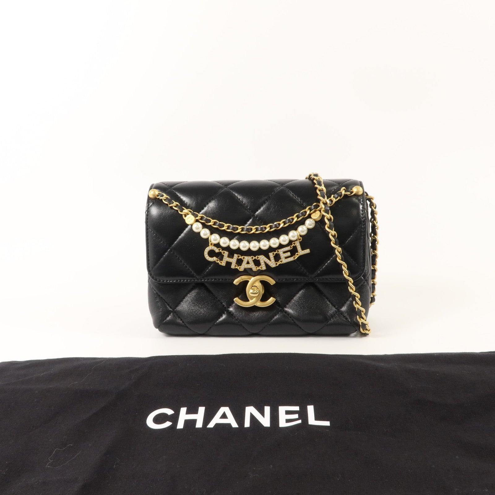 CHANEL 羊皮皮革Pearl Chain Mini Flap Bag鏈帶肩背袋