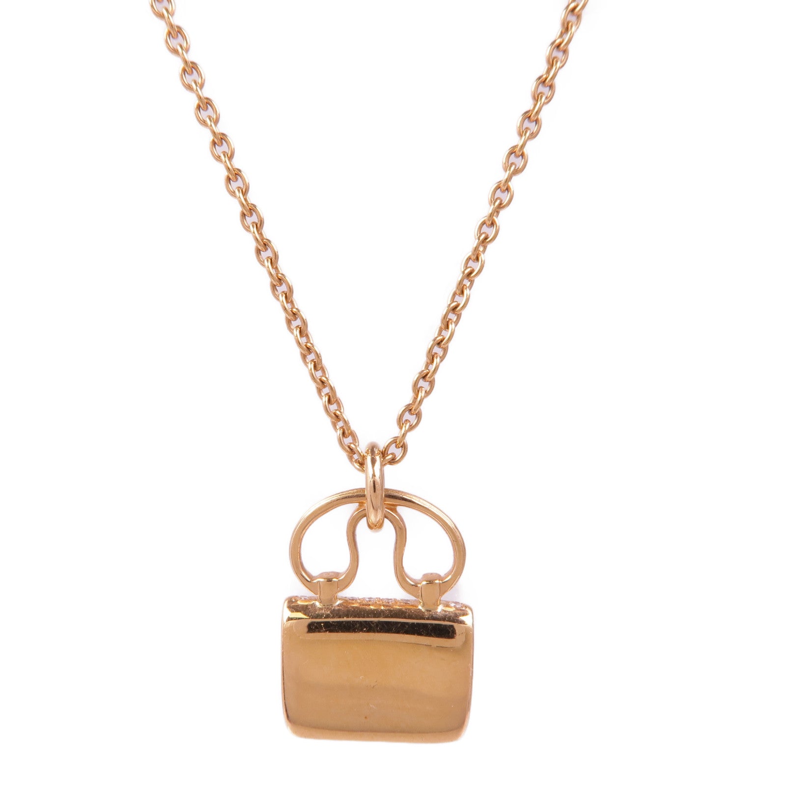 HERMES Amulettes Constance Pendant Diamond Necklace 18K Rose Gold