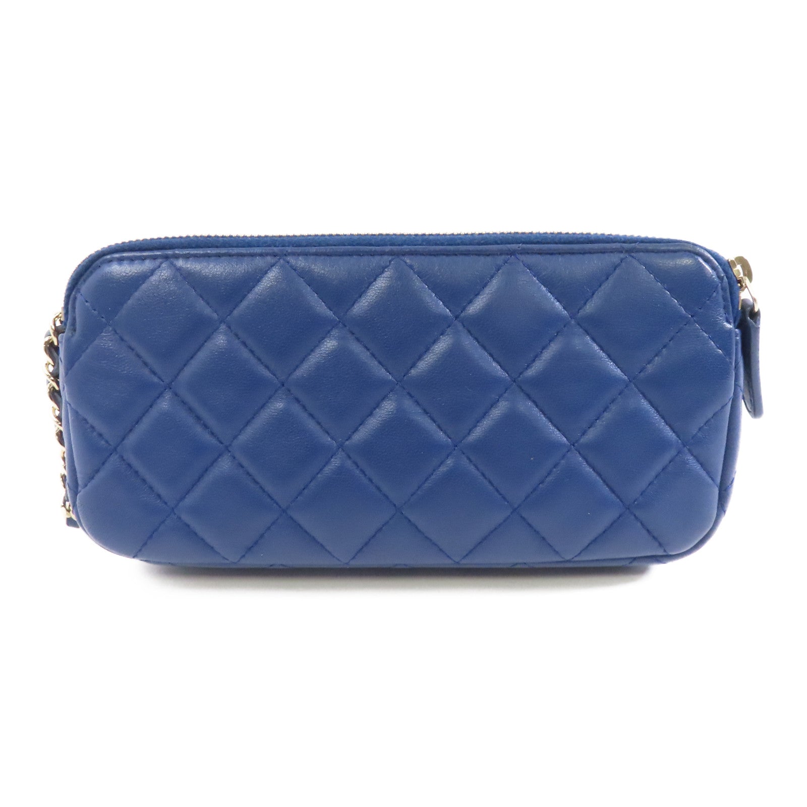 CHANEL 【激減優惠】菱格皮革Wallet On Chain金扣鏈帶肩背袋藍色