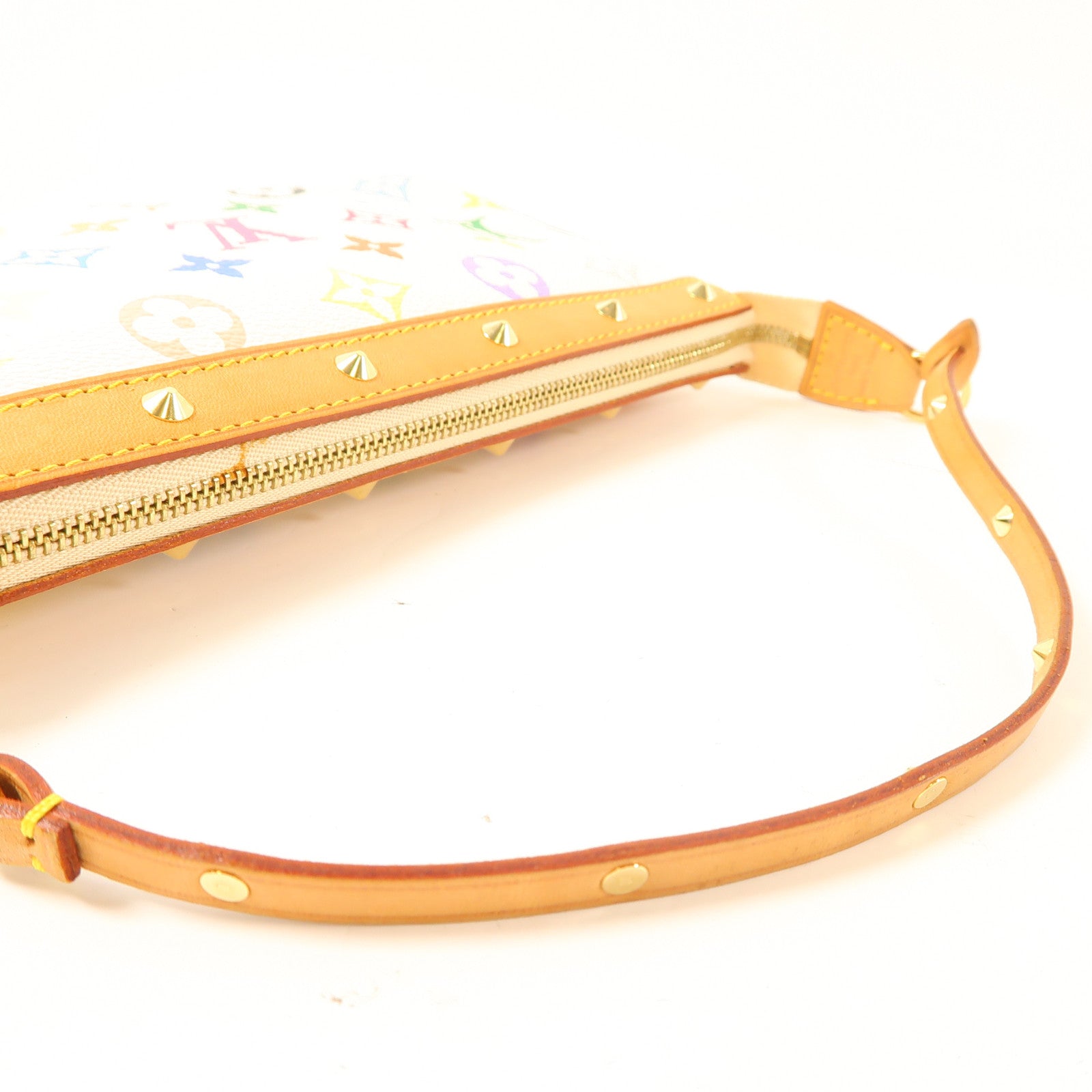 LOUIS VUITTON Monogram Multicolore Pochette Accessories金扣手挽袋白色/彩色