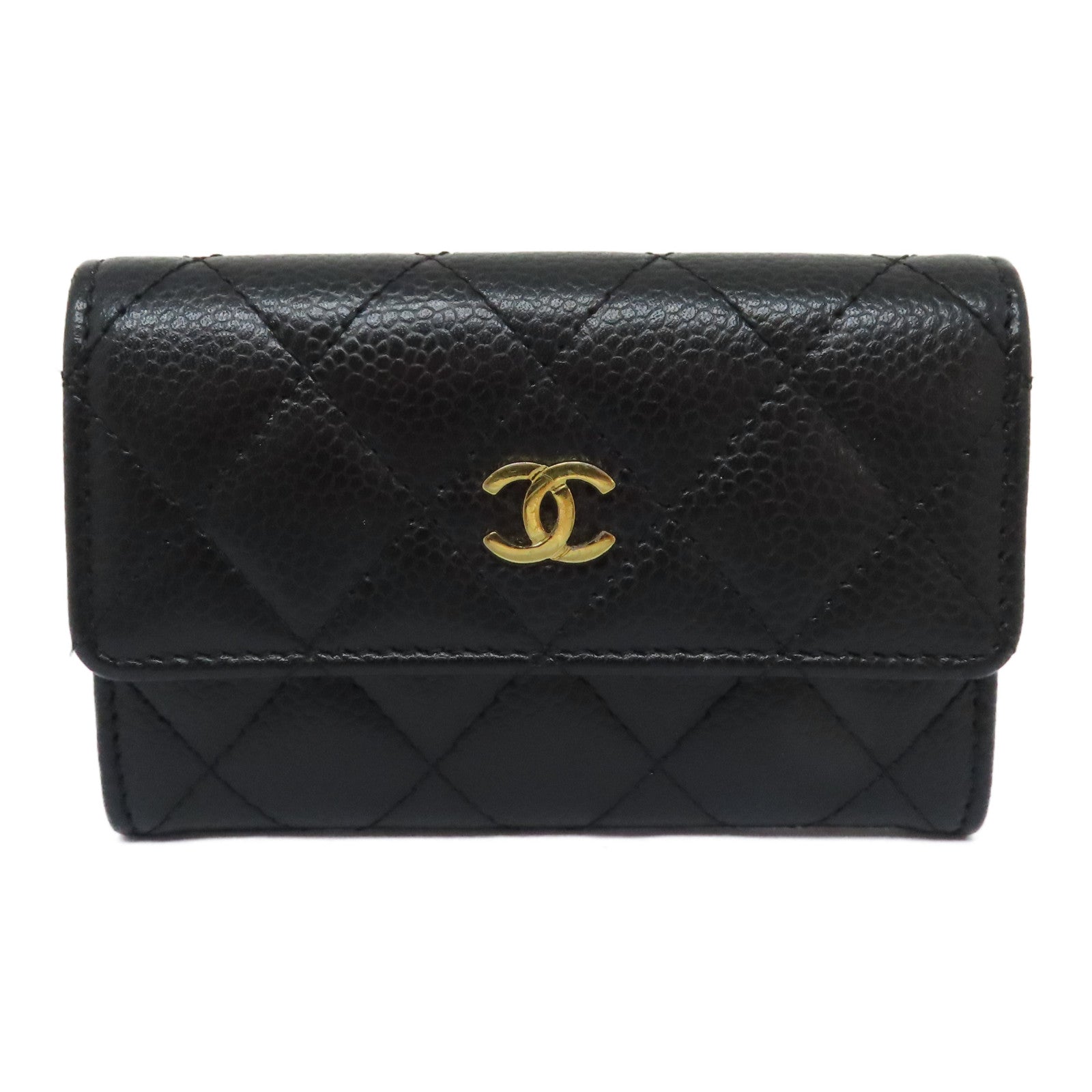 CHANEL 菱格Caviar皮革Card Case金扣卡片套黑色