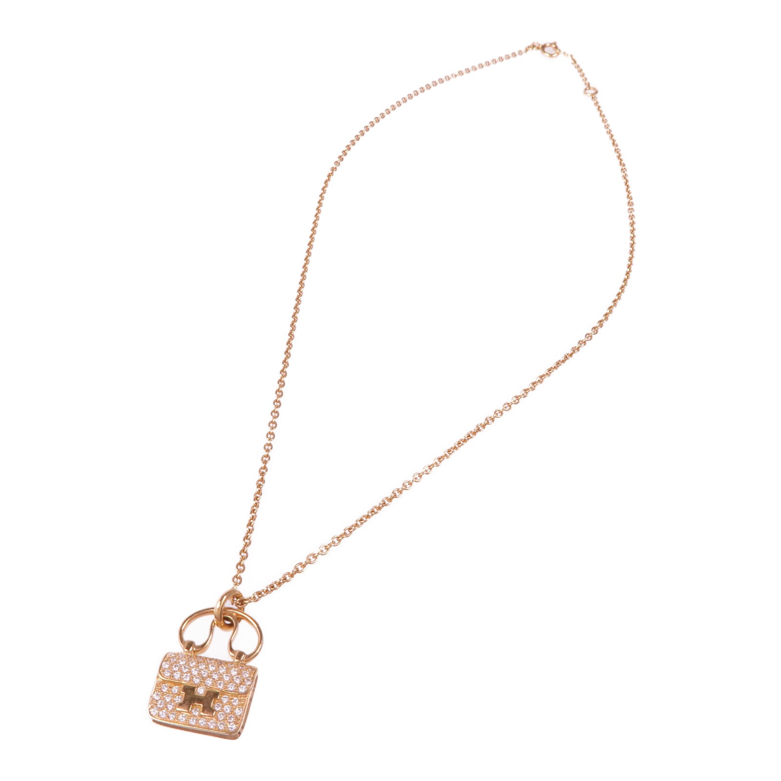 HERMES Amulettes Constance Pendant Diamond Necklace 18K Rose Gold