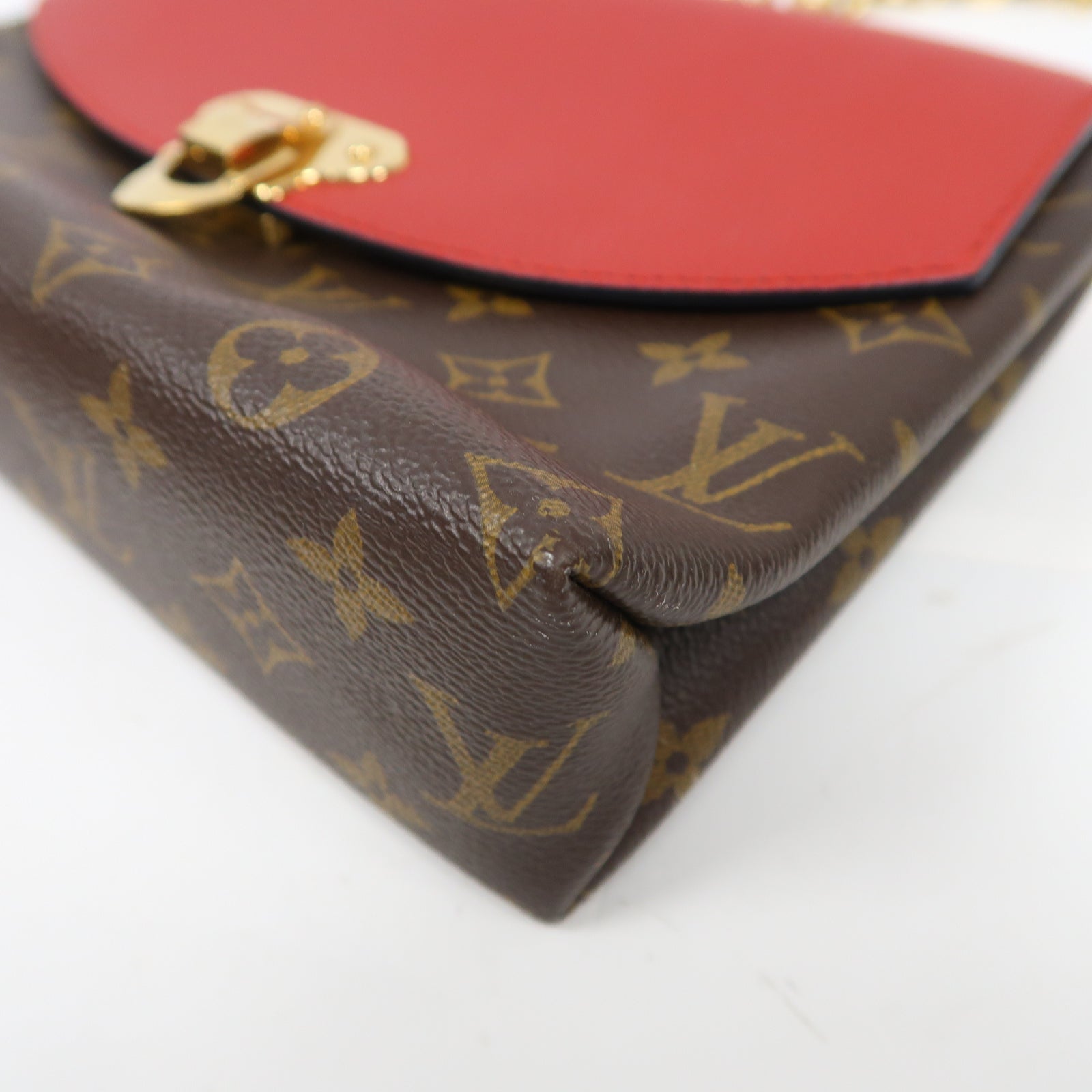 LOUIS VUITTON 【激減優惠】Monogram Saint Placide金扣鏈帶肩背袋啡色/紅色