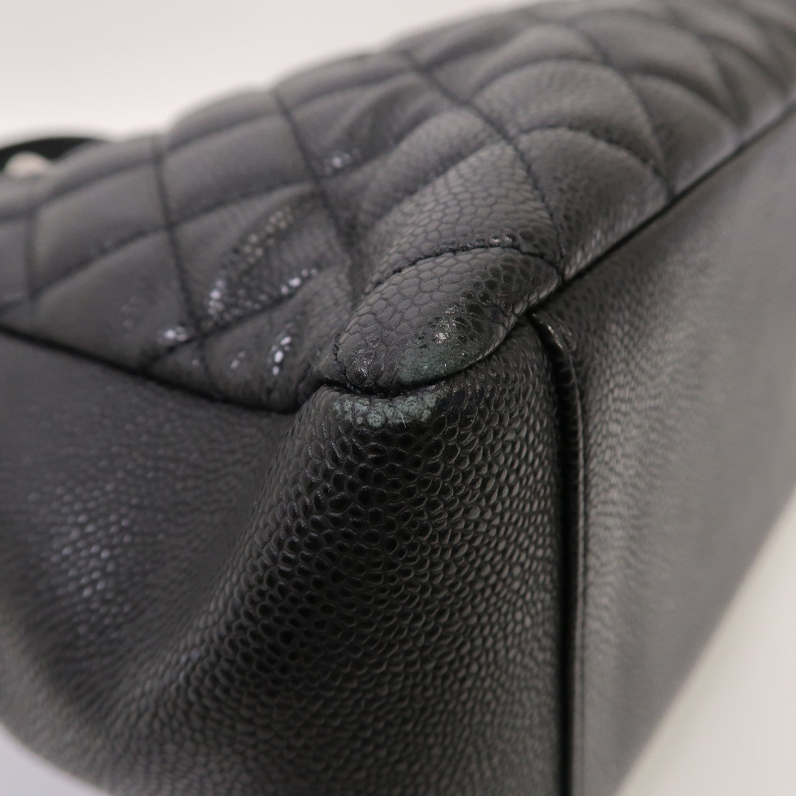 CHANEL 菱格Caviar皮革Grand Shopping Tote Bag銀扣肩背袋黑色