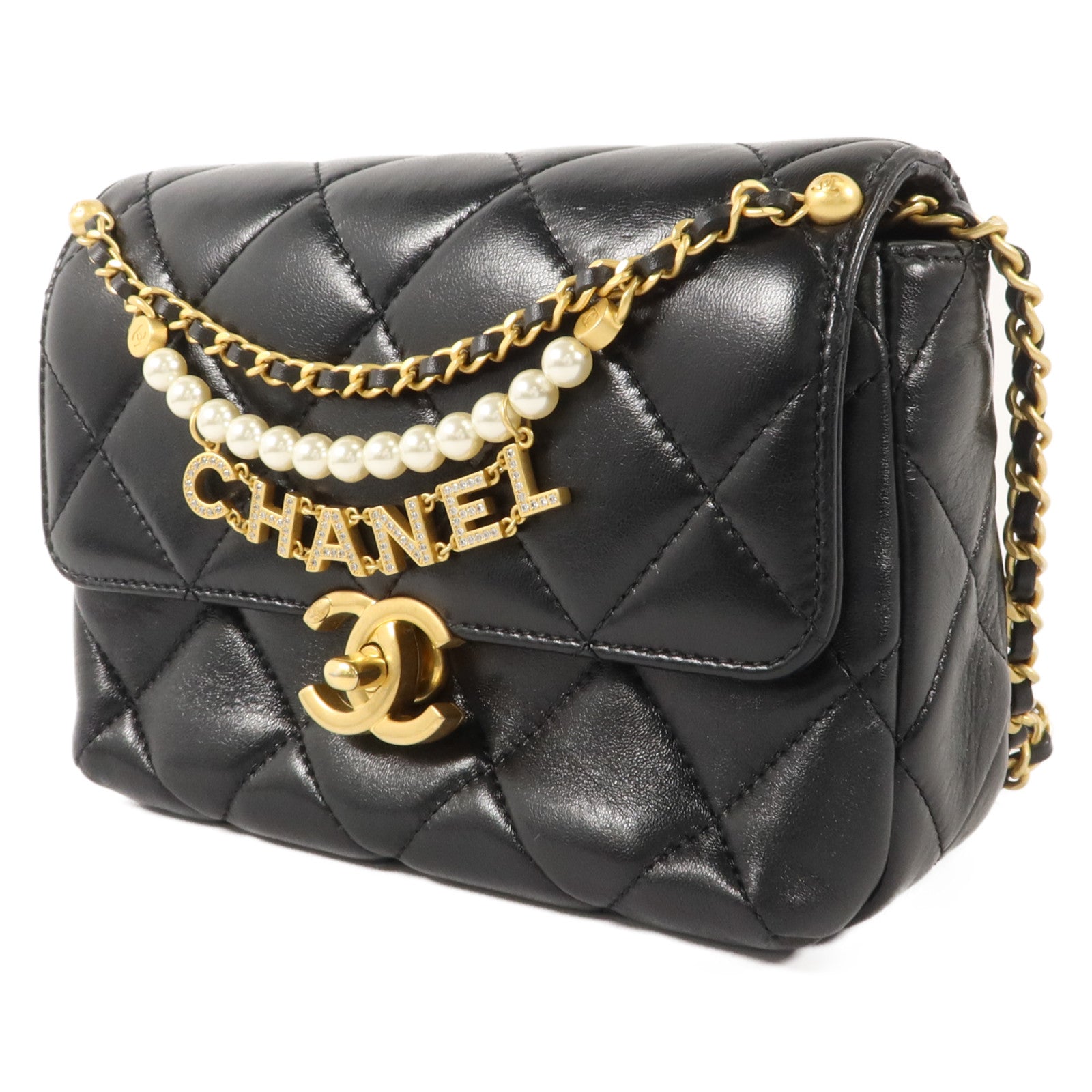 CHANEL 羊皮皮革Pearl Chain Mini Flap Bag鏈帶肩背袋