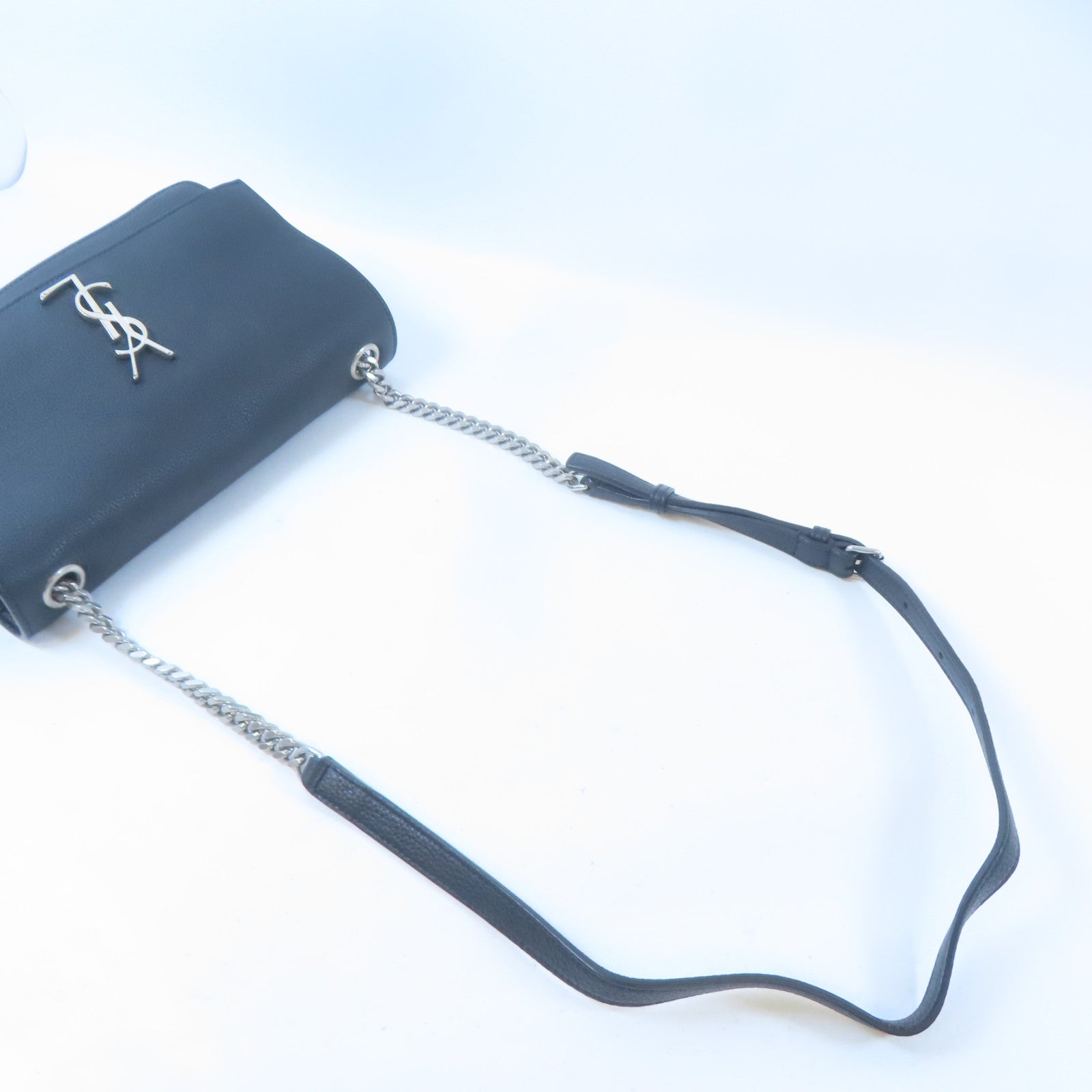 SAINT LAURENT 牛皮皮革Sunset銀扣肩背袋黑色