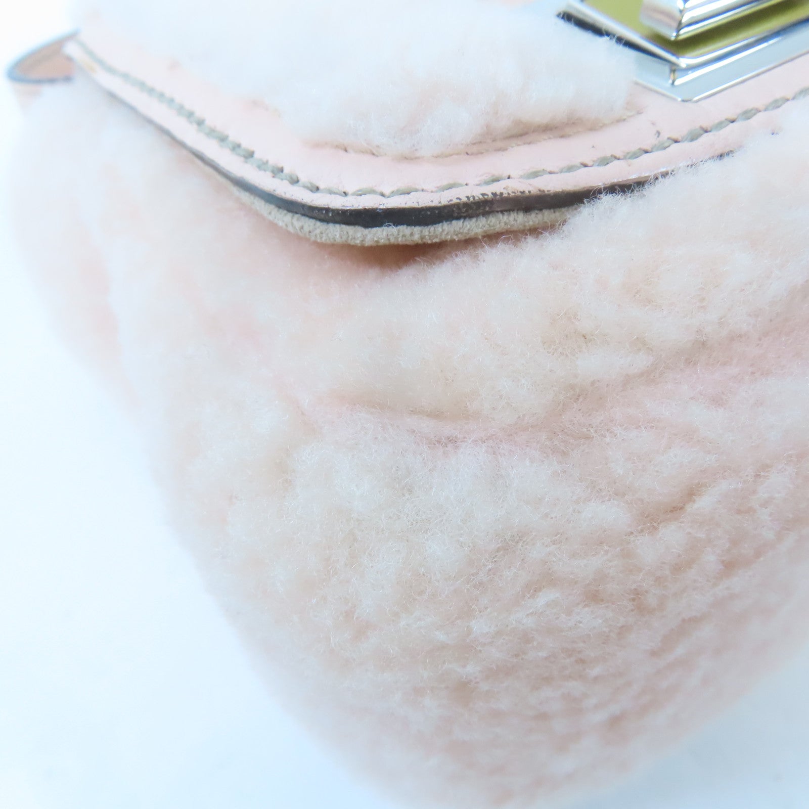 FENDI 羊毛Shoulder Bag銀扣肩背袋粉紅色
