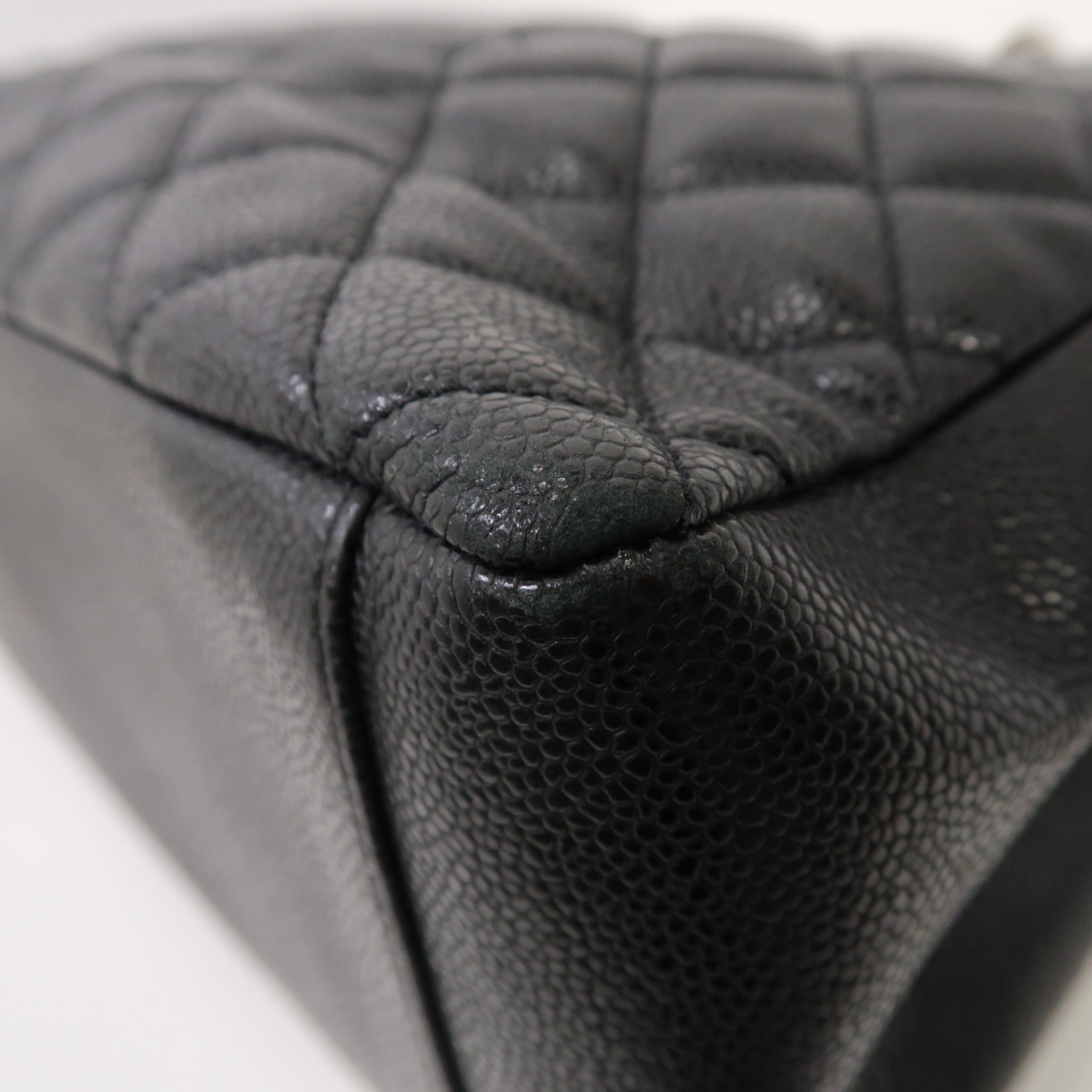 CHANEL 菱格Caviar皮革Grand Shopping Tote Bag銀扣肩背袋黑色
