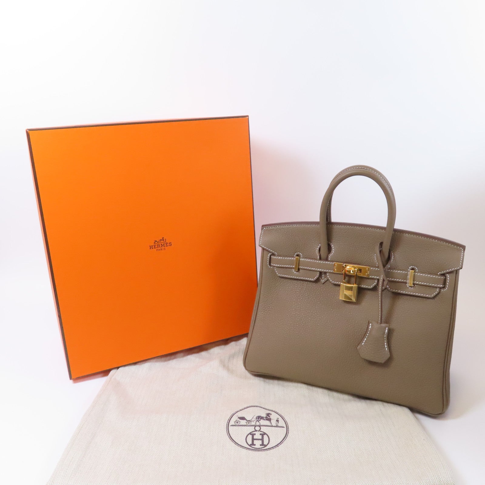HERMES Togo皮革Birkin 25金扣手挽袋灰色