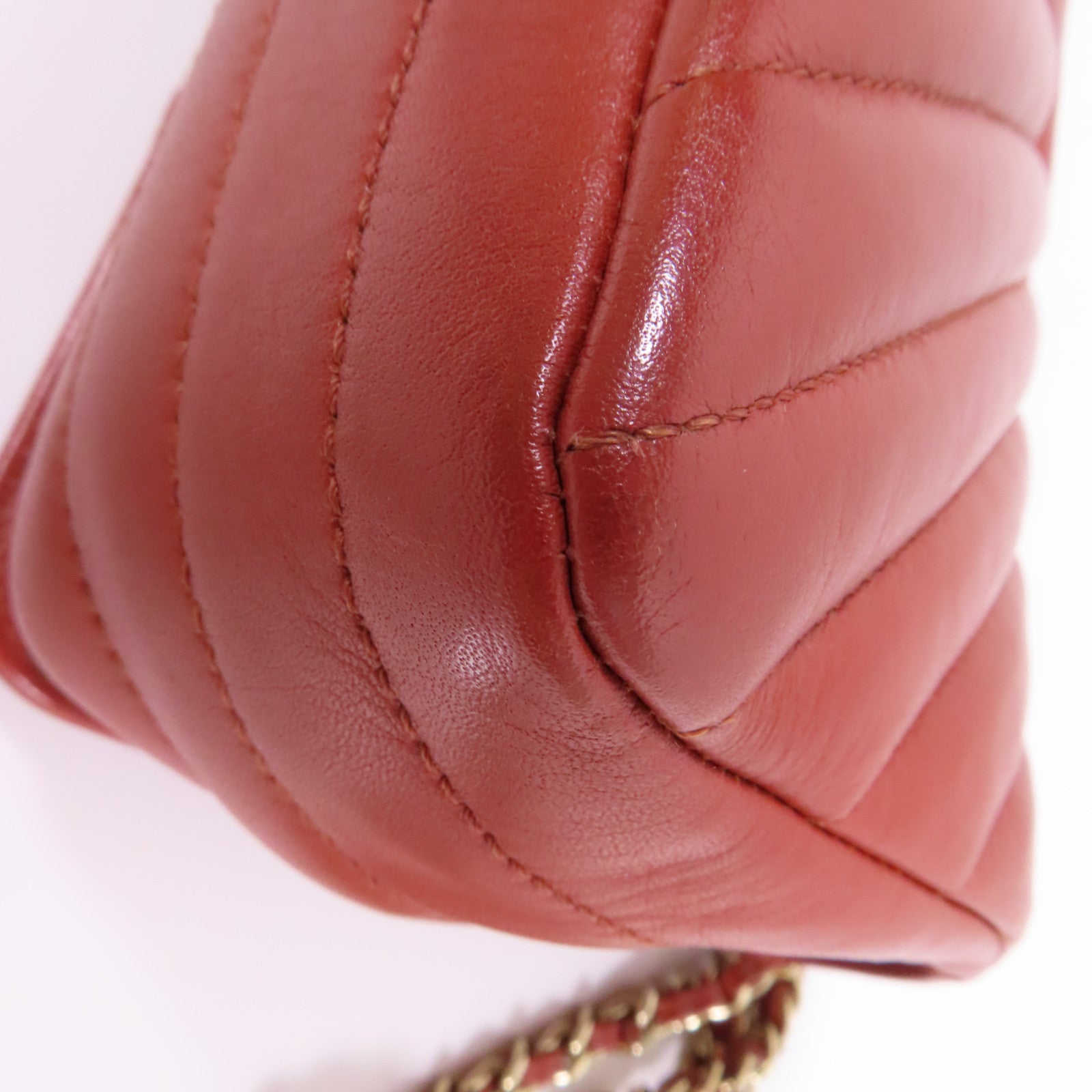 CHANEL 【激減優惠】斜紋牛皮皮革Chain Shoulder金扣鏈帶肩背袋紅色