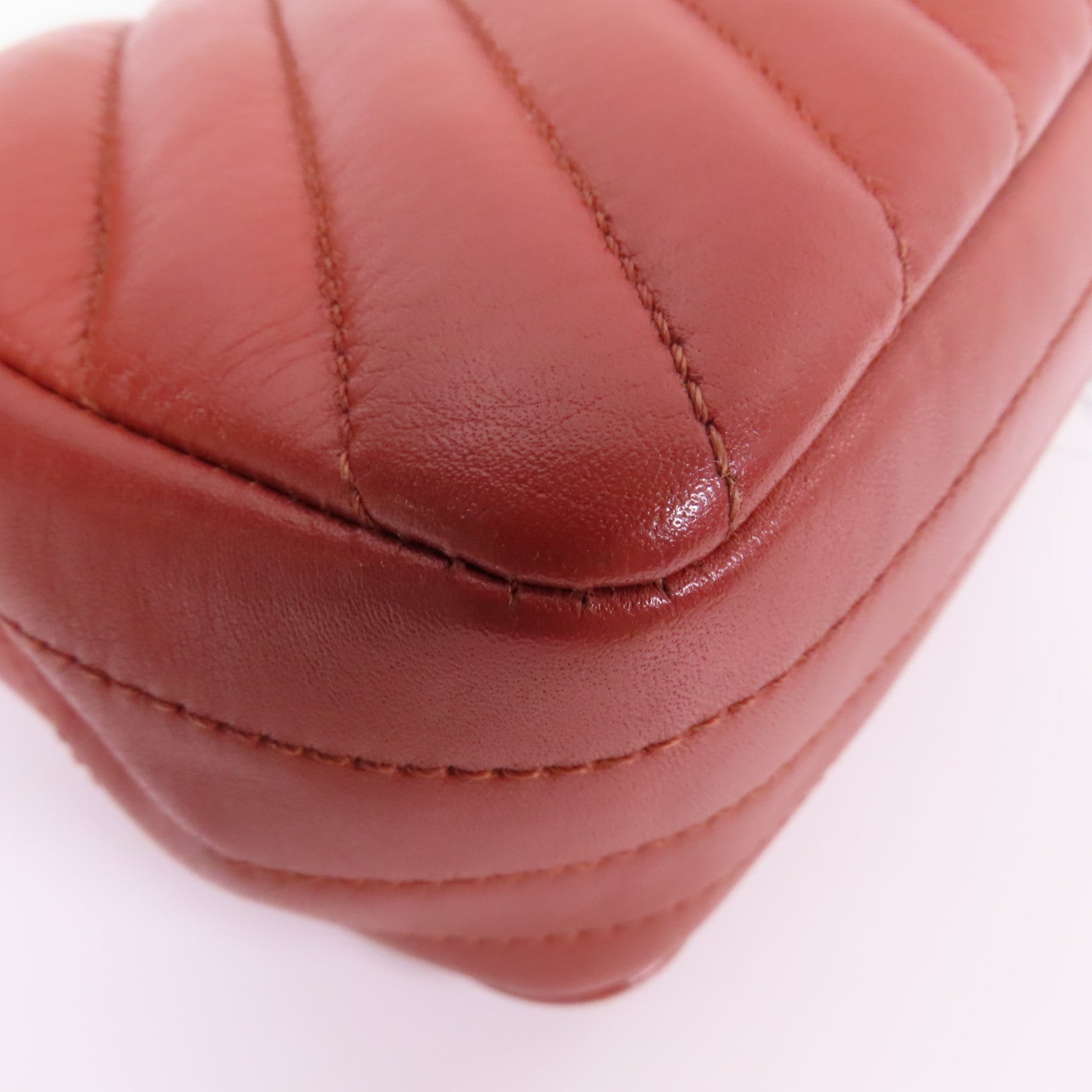 CHANEL 【激減優惠】斜紋牛皮皮革Chain Shoulder金扣鏈帶肩背袋紅色