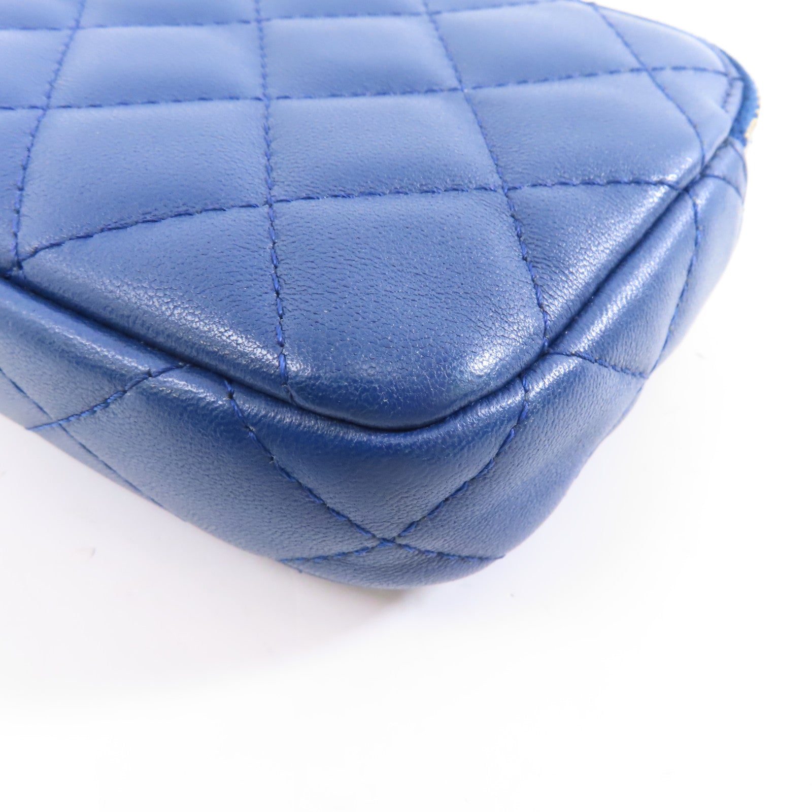 CHANEL 【激減優惠】菱格皮革Wallet On Chain金扣鏈帶肩背袋藍色