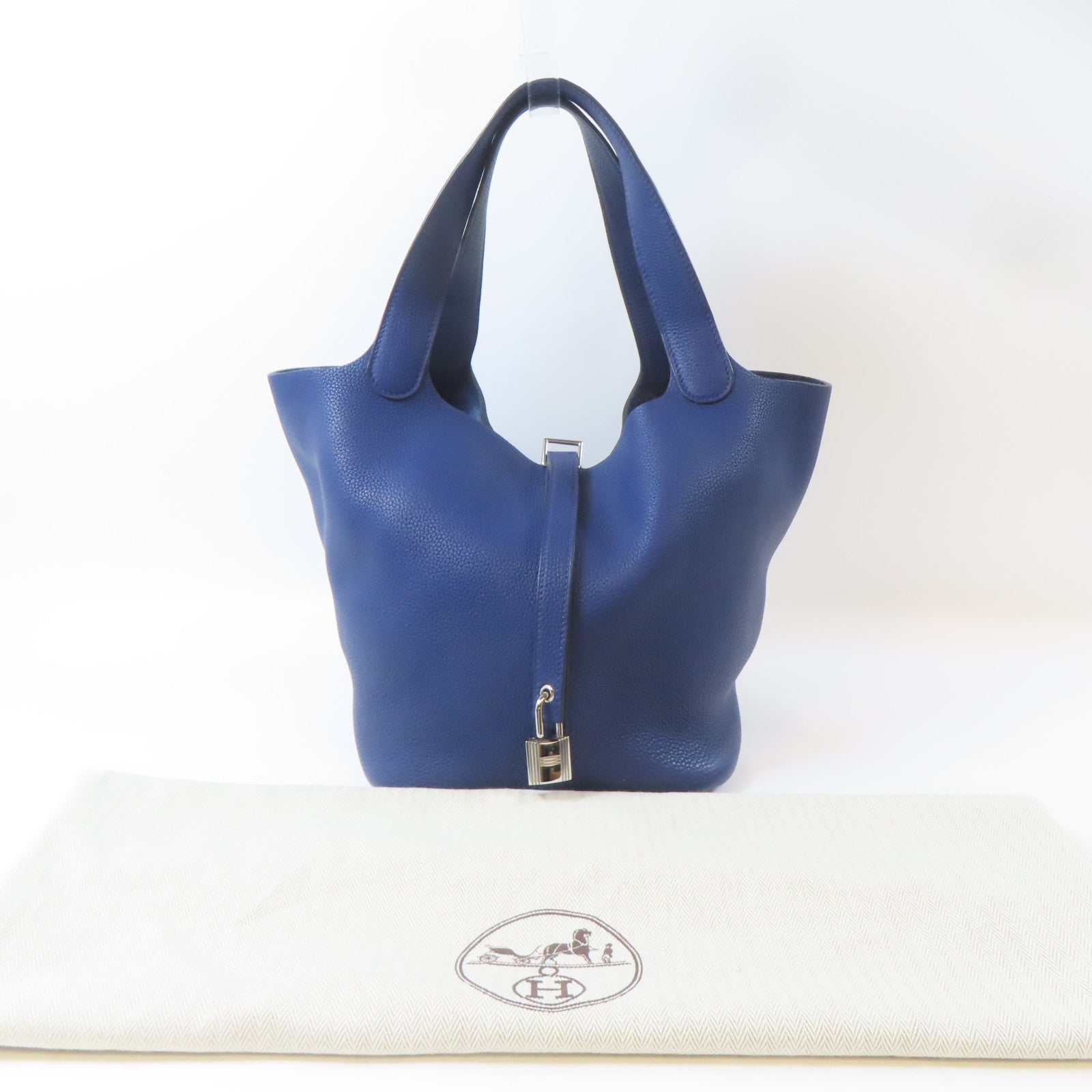 HERMES Clemence皮革Picotin MM銀扣手挽袋Bleu Saphir/藍寶石色