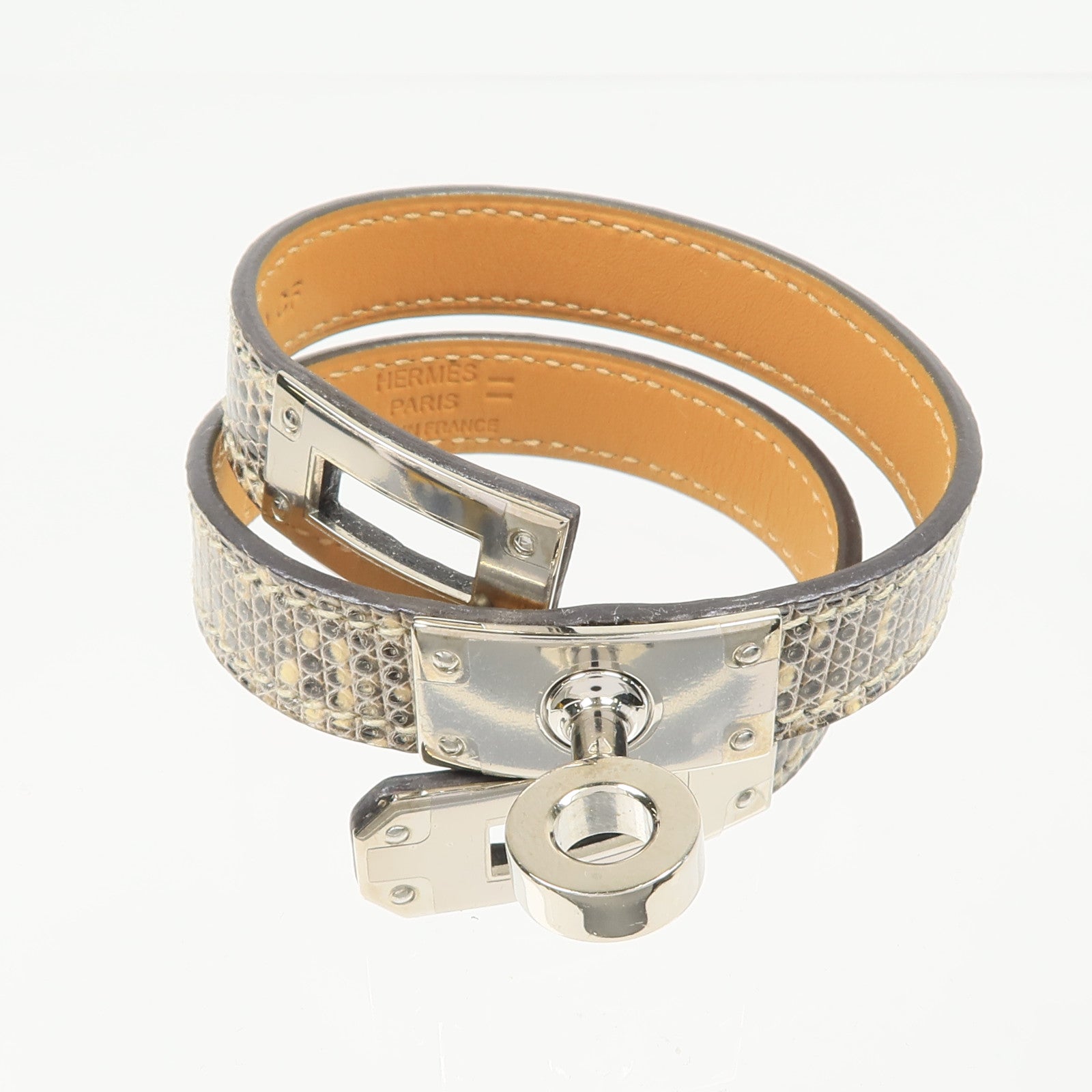 HERMES 蜥蝪皮革Kelly Double Tour Bracelet銀扣手鏈