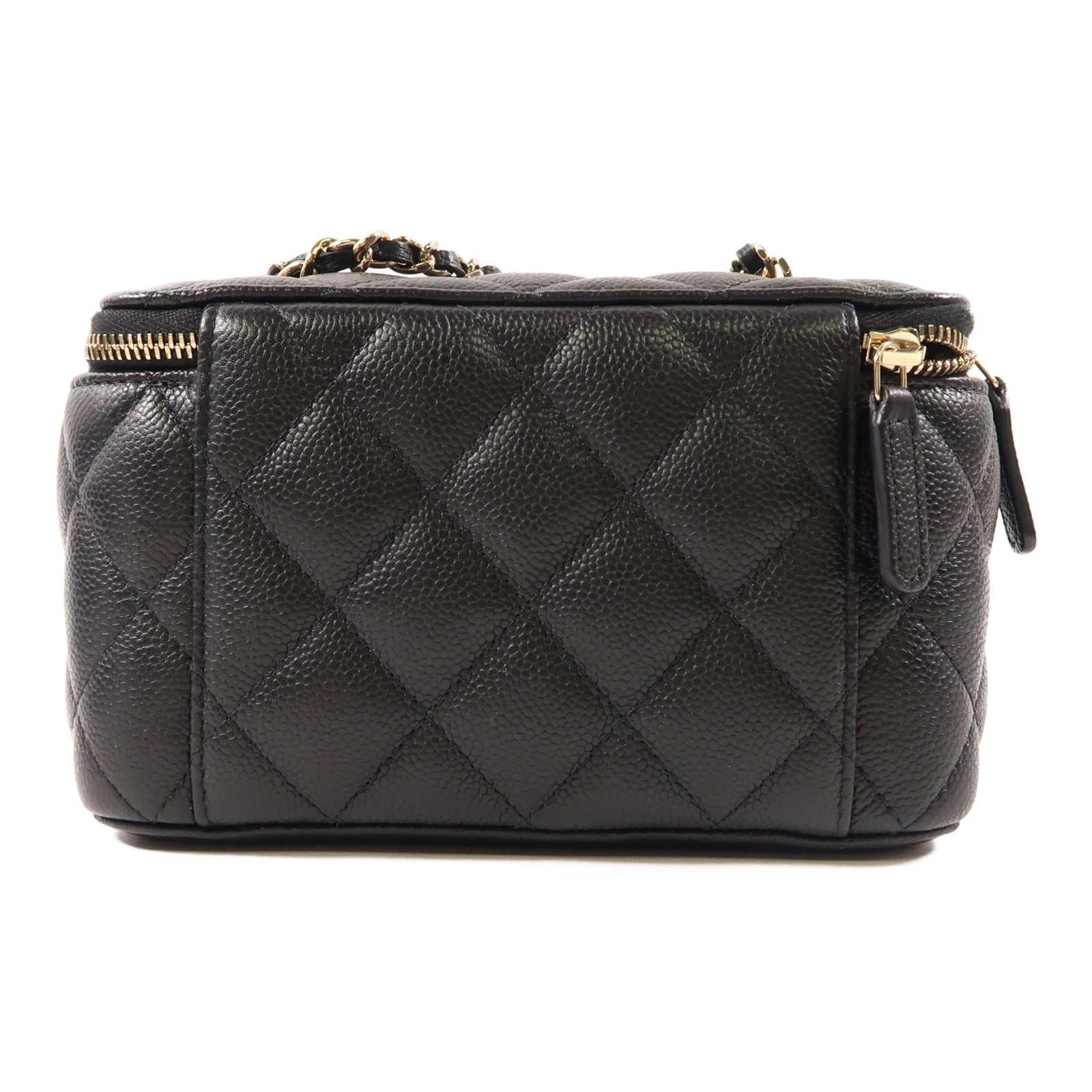 CHANEL 牛皮皮革Vanity Case金扣鏈帶肩背袋黑色