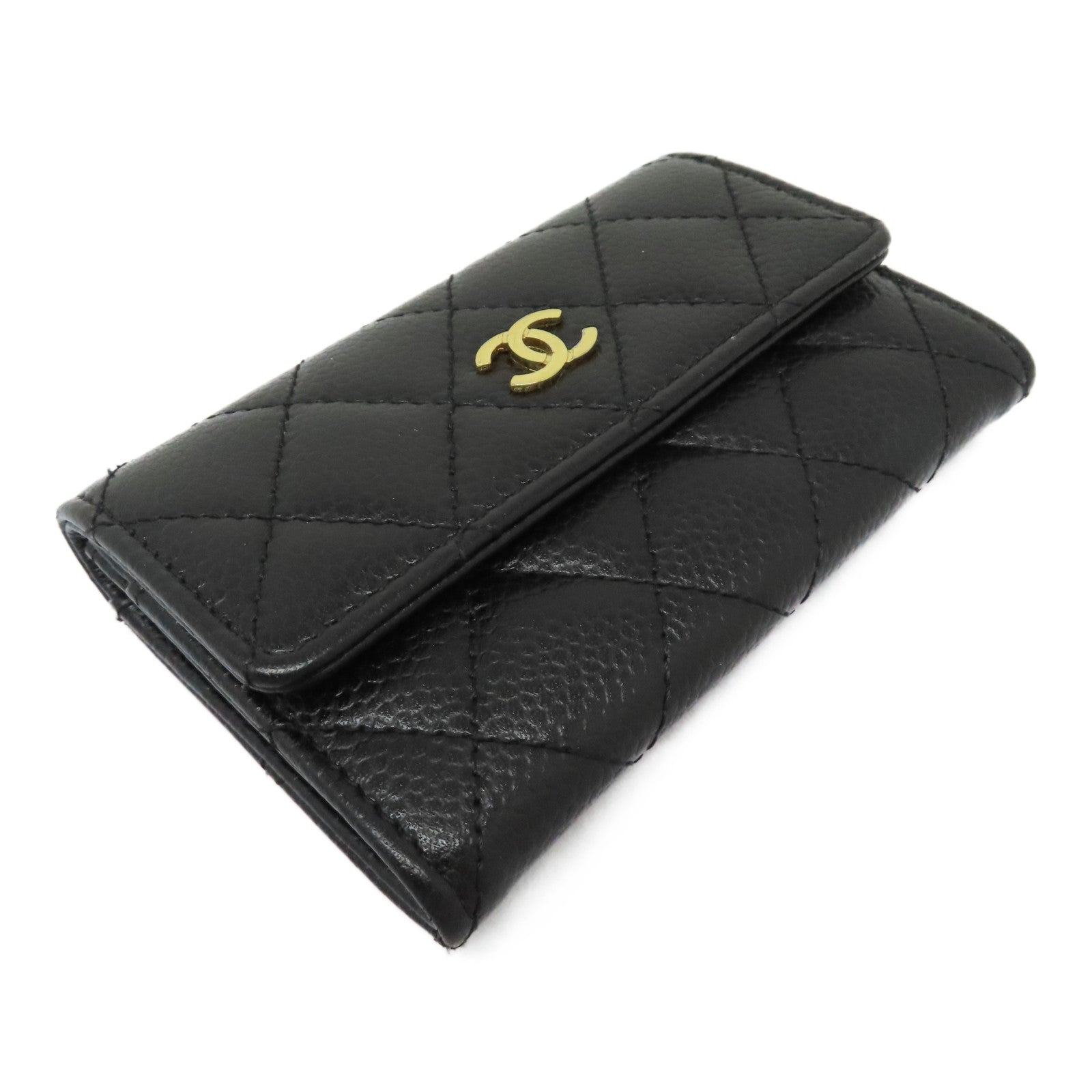 CHANEL 菱格Caviar皮革Card Case金扣卡片套黑色